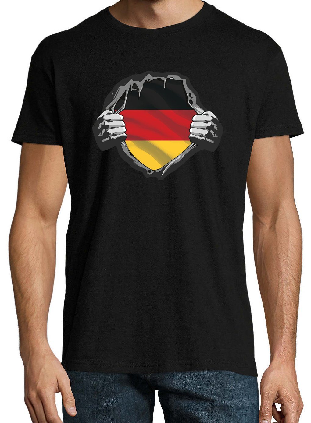 T-Shirt Frontprint mit Designz T-Shirt Schwarz trendigem Deutschland Youth Herz Herren