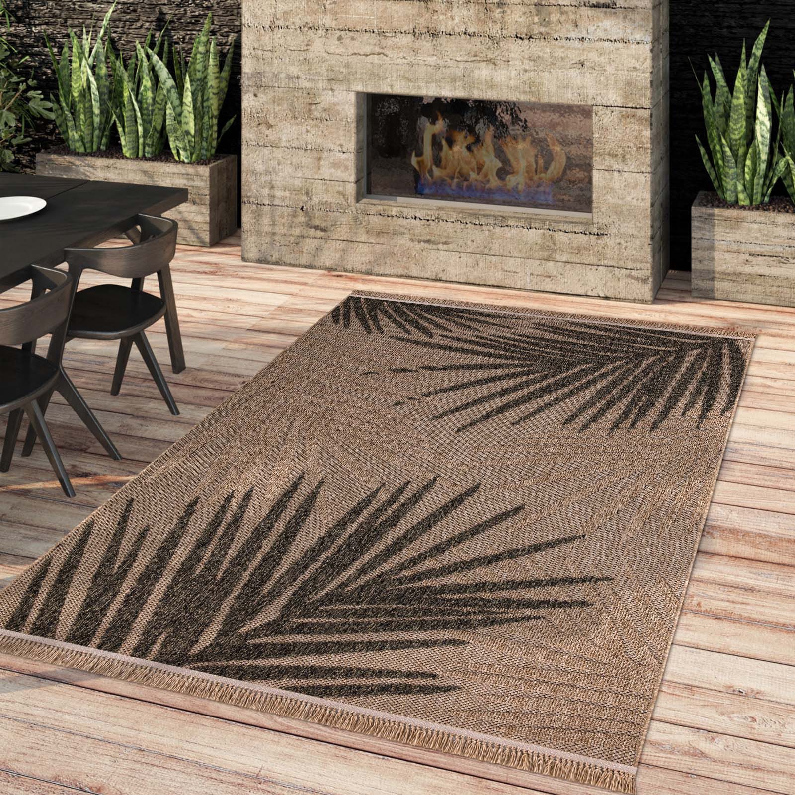 TaraCarpet Teppich Outdoor & Indoor Teppich wetterfest Borneo Premium Sisal-Jute-Optik, rechteckig, Höhe: 7 mm, Balkon Terrasse Wintergarten Palme Wohnzimmer Esszimmer 240X340