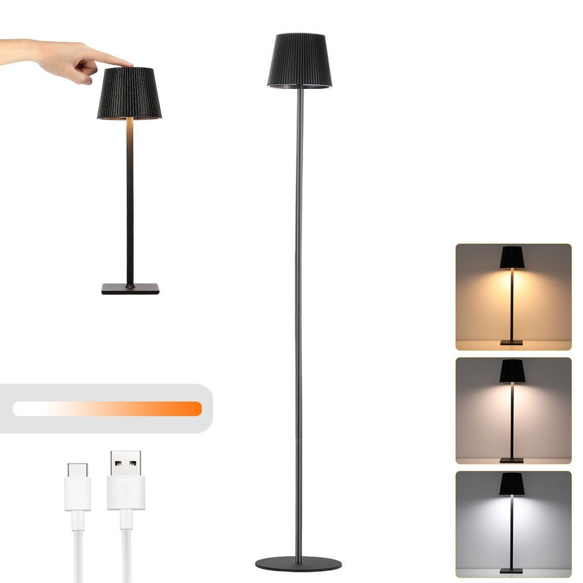 LED Stehlampe 1.3m Stehlampe mit Touch-Funktion, 3-Farbe Dimmbare Nachttischlampe