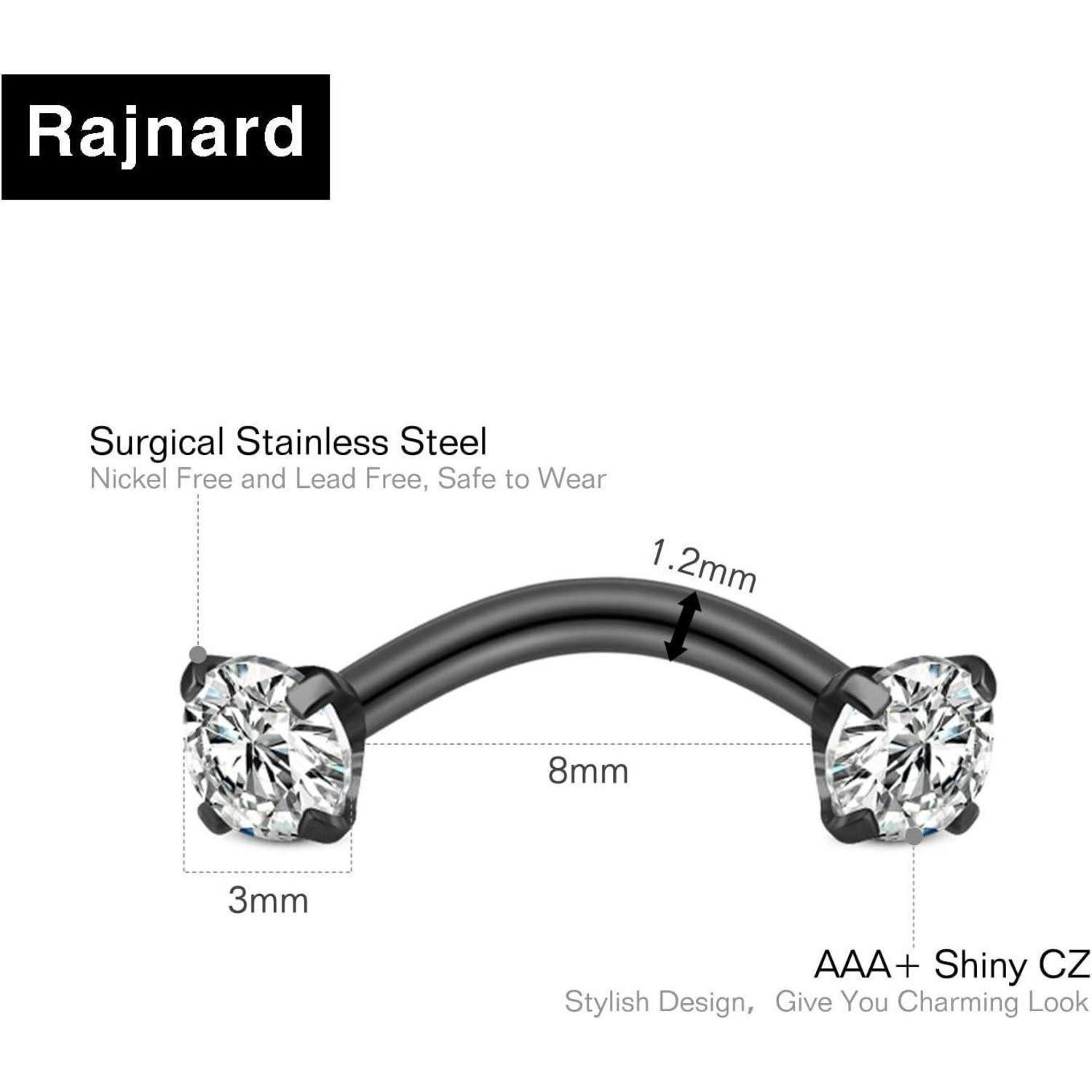Rajnard Augenbrauenpiercing-Set Augenbrauenpiercing Set Rook Piercing Ohrringe 16G 8mm Edelstahl