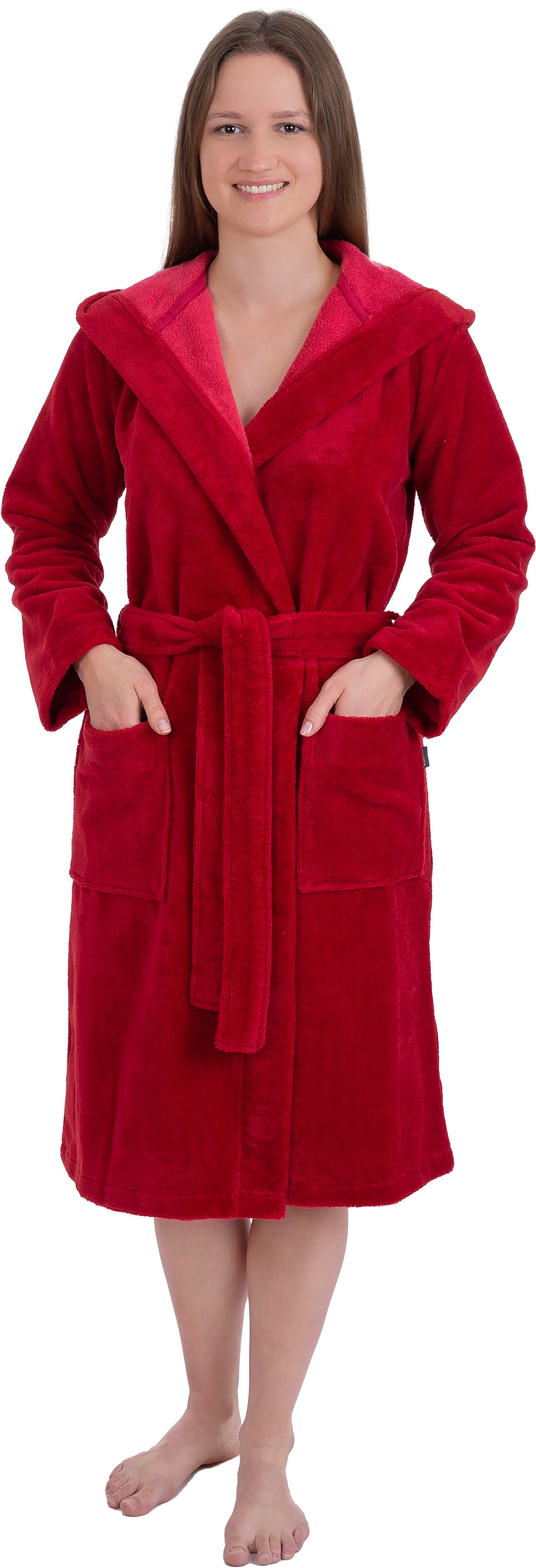 Wewo fashion Damenbademantel ideal für Sauna & Spa, Hotelbademantel, Morgenmantel, Langform, Baumwoll-Mix, Kapuze, Gürtel, mit Kapuze