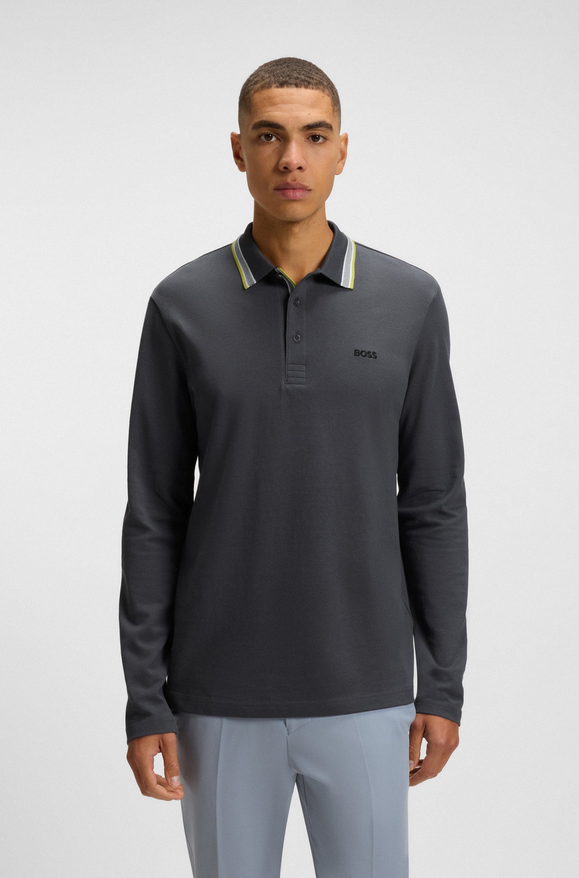 BOSS GREEN Langarm-Poloshirt Plisy mit Streifen günstig online kaufen