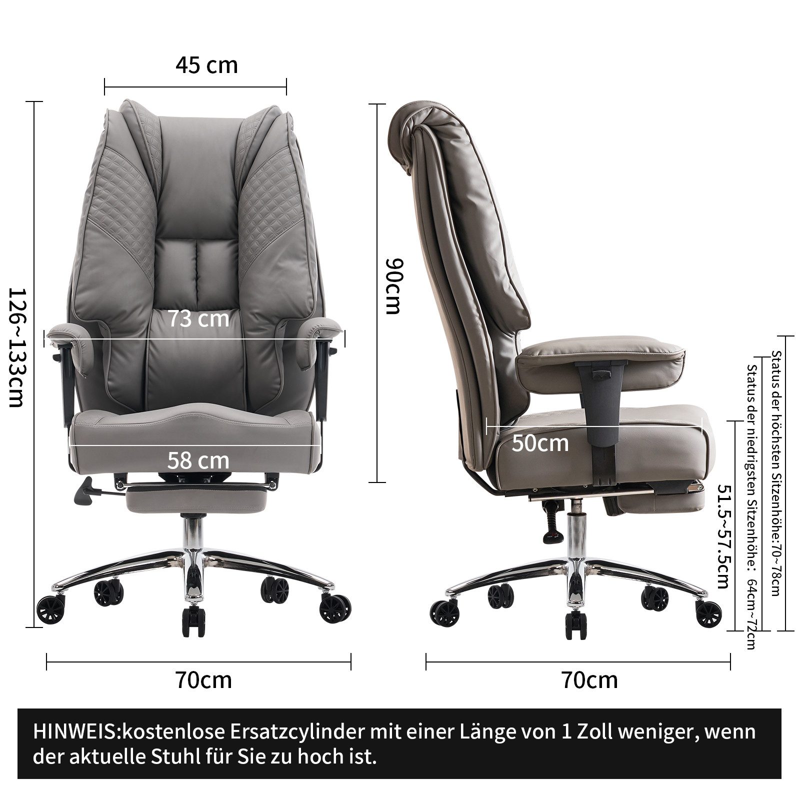 EFOMAO Chefsessel Extra Breit+Stabil, Hochlehner mit Fußstütze Leder, Verst günstig online kaufen