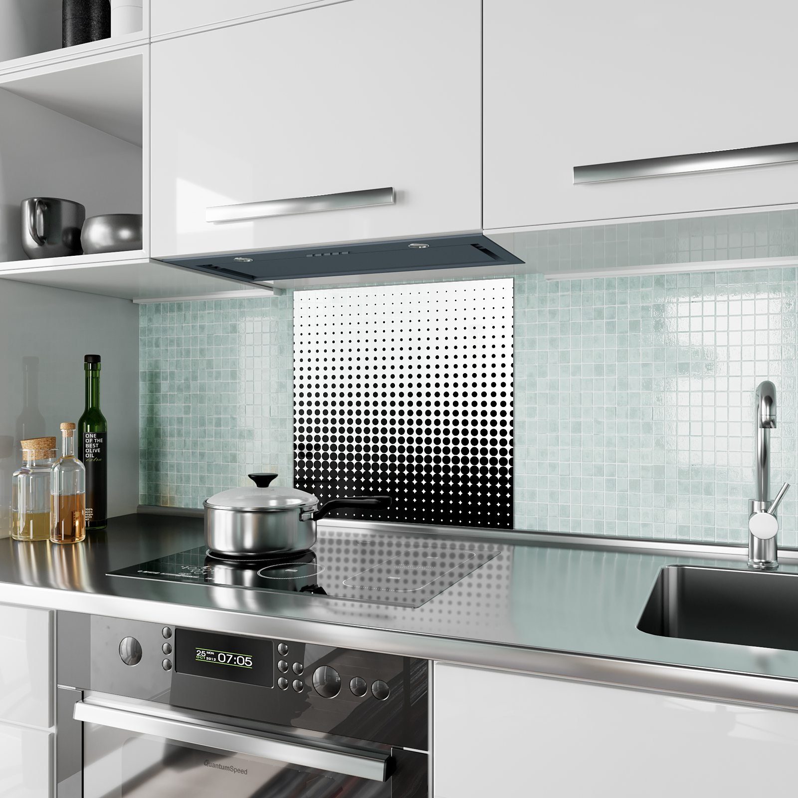Schwarz/Weisse Glas Punkte mit Küchenrückwand Küchenrückwand Primedeco Spritzschutz Motiv