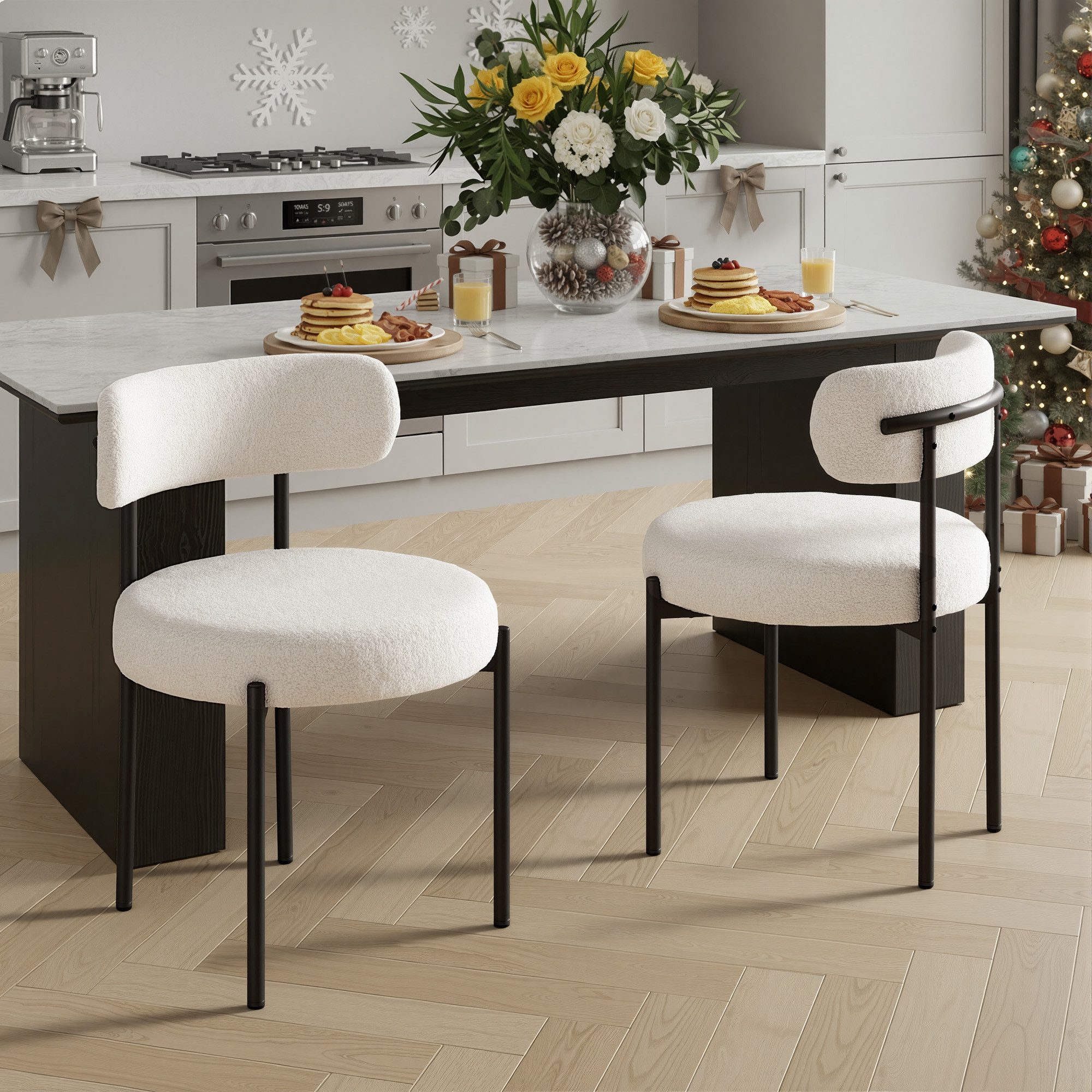 HawthyHome Esszimmerstuhl Teddy Stoff Runde Boucle Stühle Polsterstuhl mit Metallgestell (2 St), 2er Set