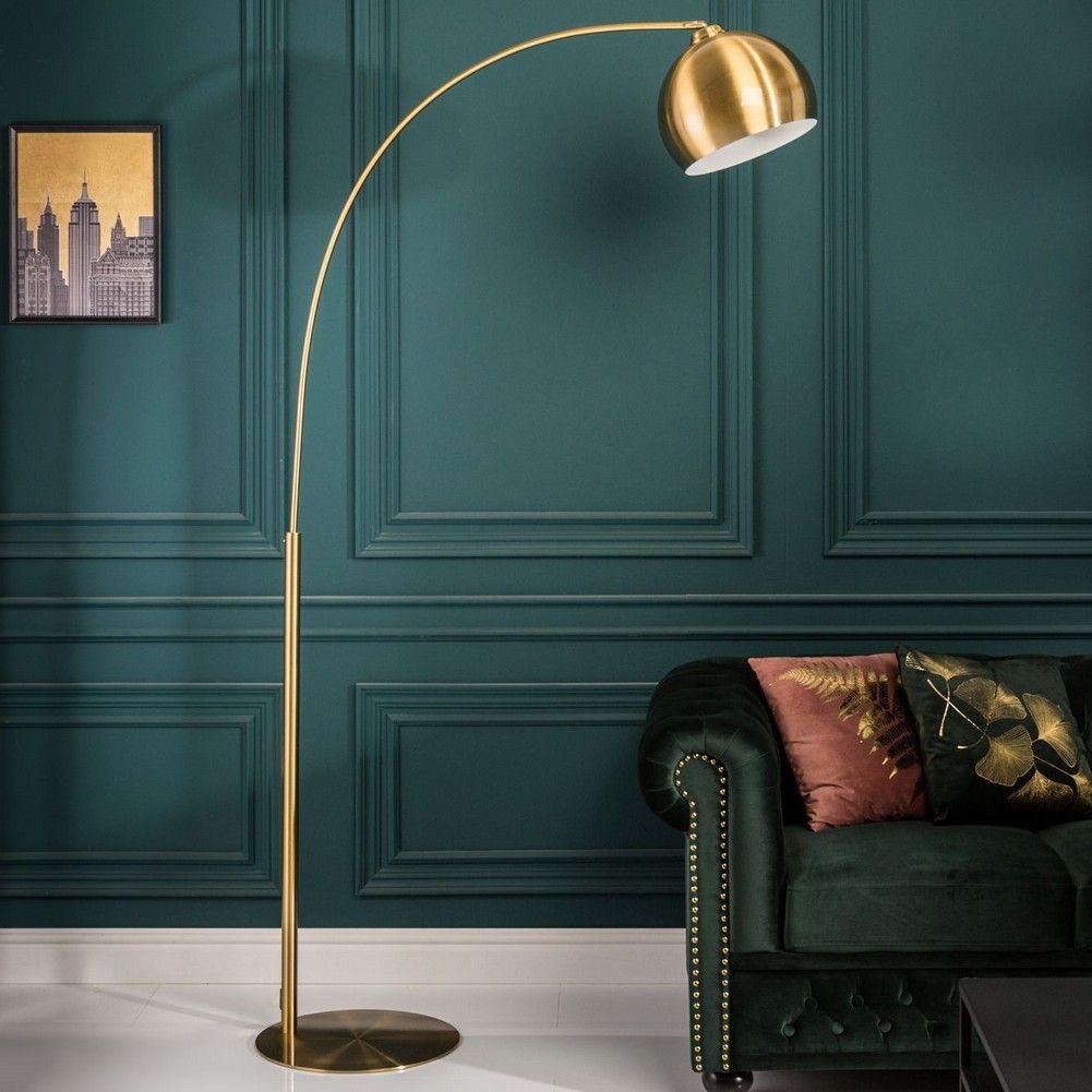 cagü Bogenlampen Design Bogenlampe LUXX Gold glänzend mit Goldfuß Modern Retro 205cm, Ein-/Ausschalter, ohne Leuchtmittel, E27