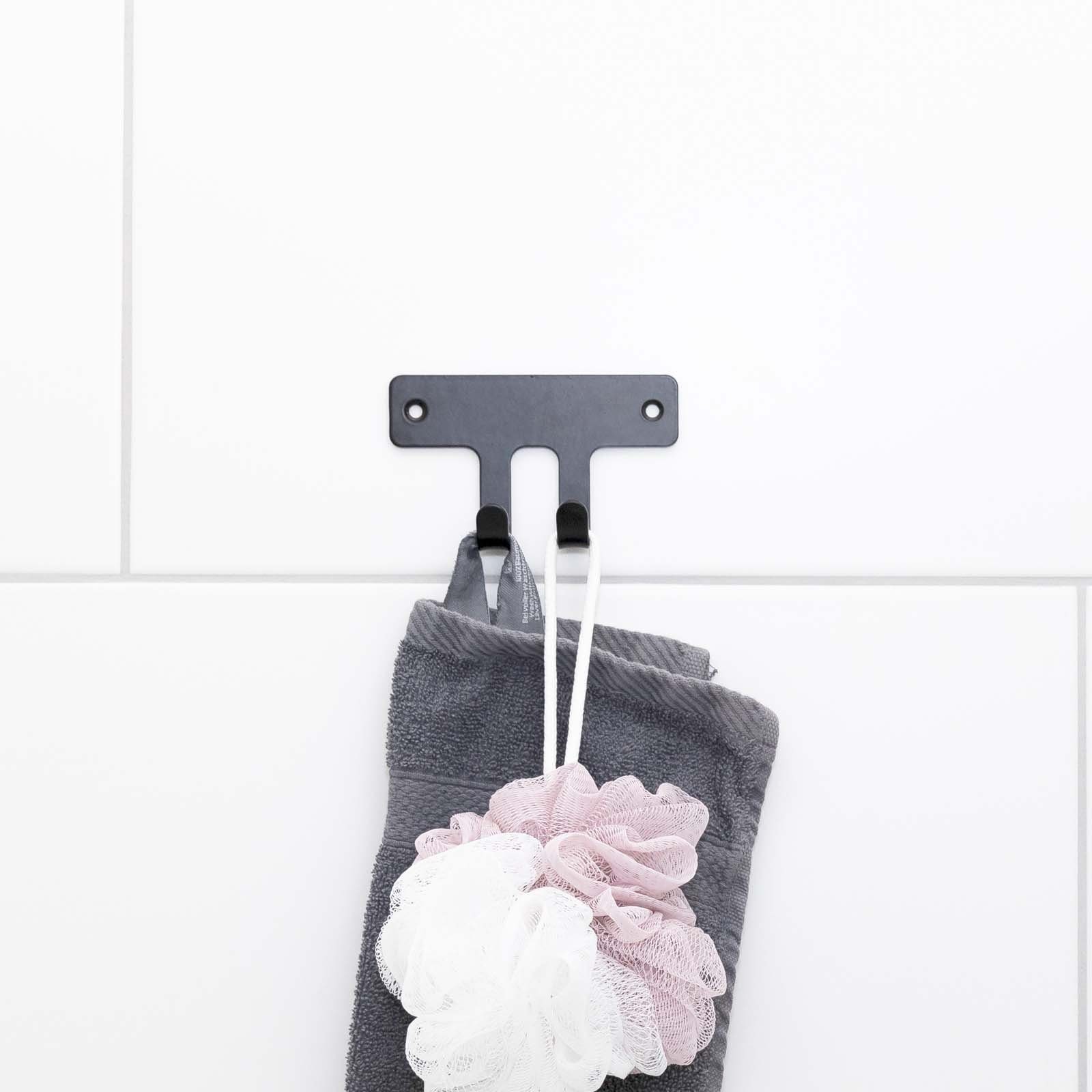 SOSmart24 Handtuchhalter SOSmart24 PURE BLACK Schwarz Bad Toilette Wandhaken - WC Matt - - Küche Handtuchhalter 2-fach NORDIC Handtuchhaken MINIMALISM Badezimmer