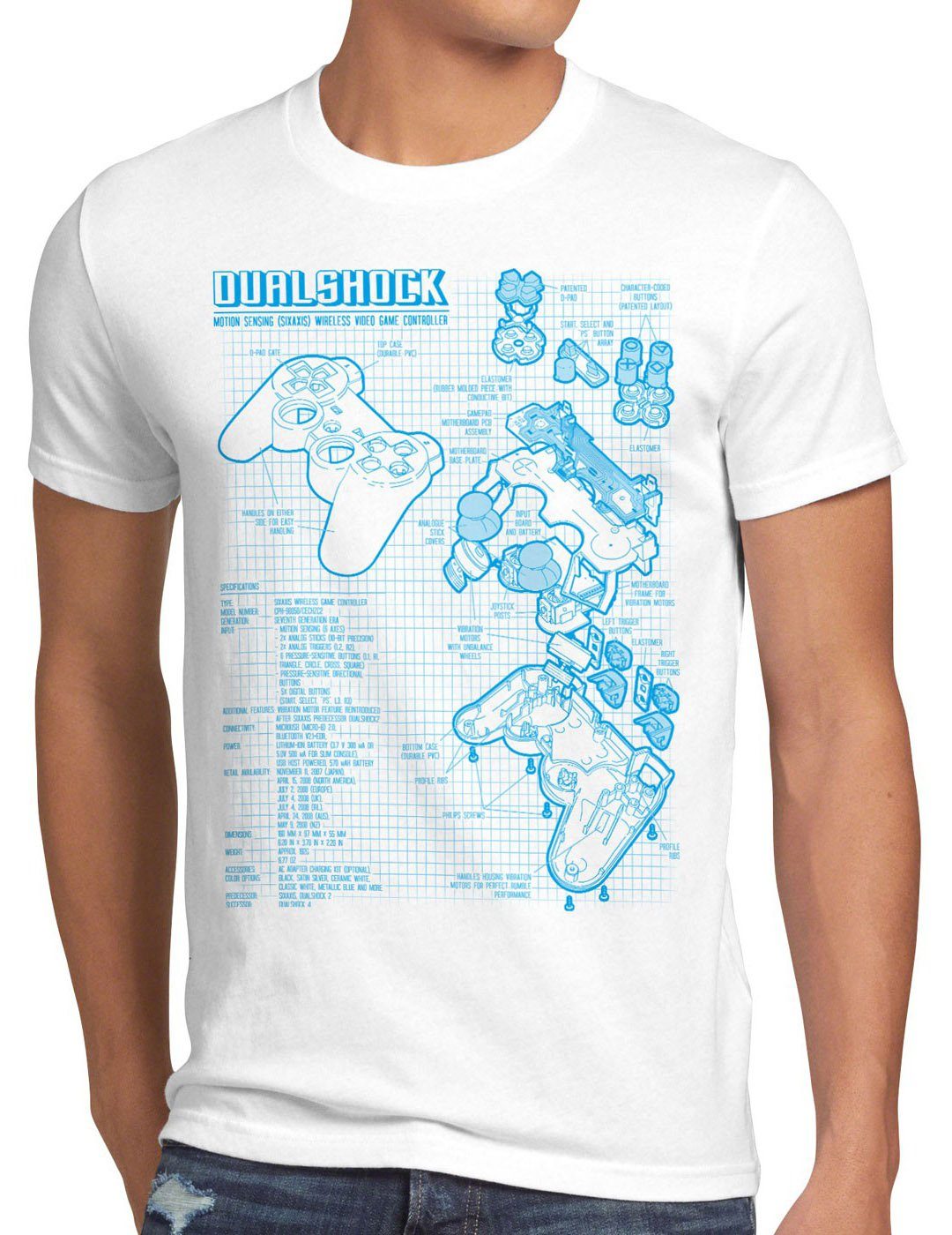 style3 Print-Shirt Herren T-Shirt Dualshock playstation classic gamer ps2 ps3 ps4 ps5 pro vr slim weiß | T-Shirts