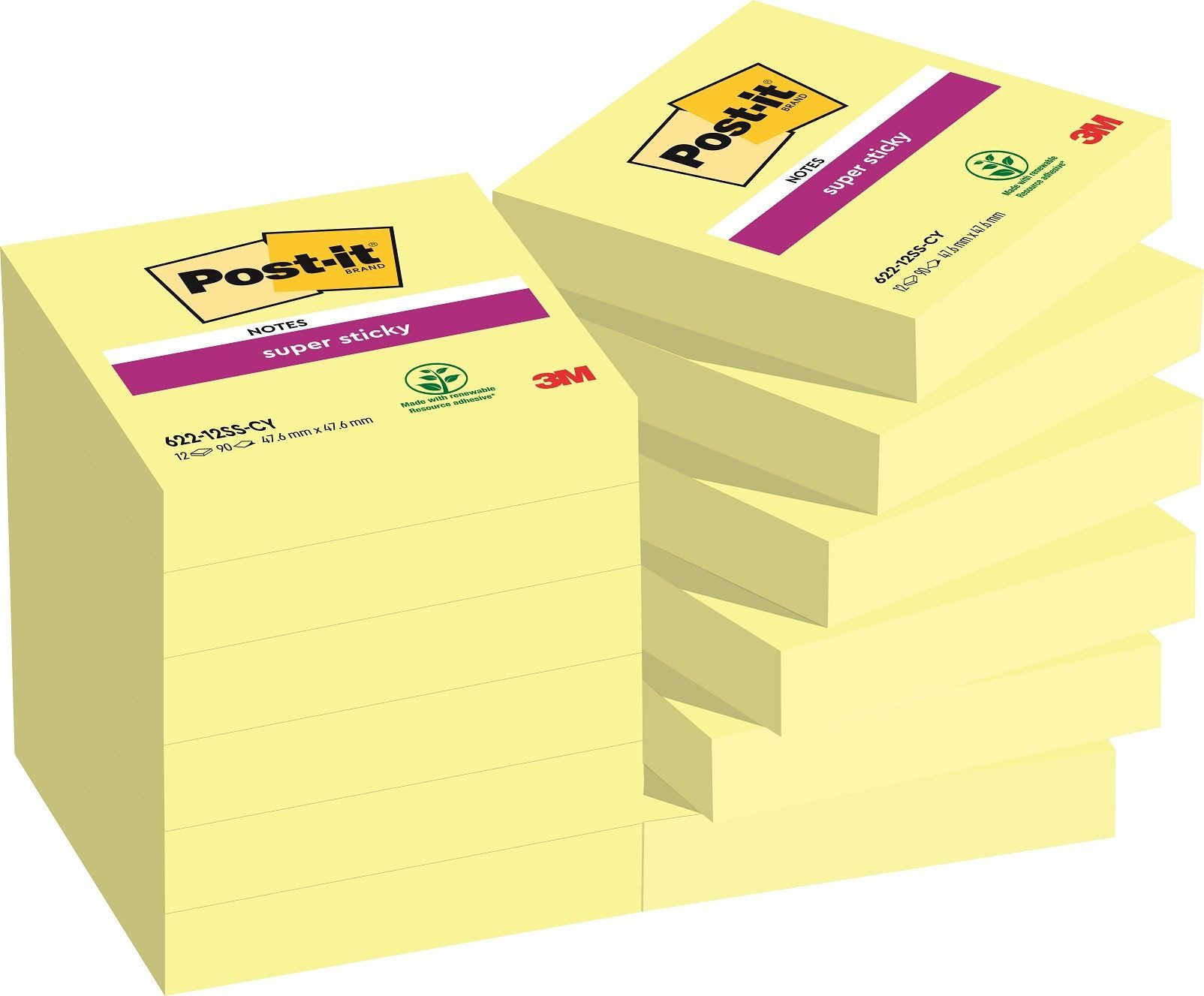 Haftnotizblock 622-12SSY Haftnotiz Notes, 51 x 51 mm, kanariengelb, 12x90 Blatt