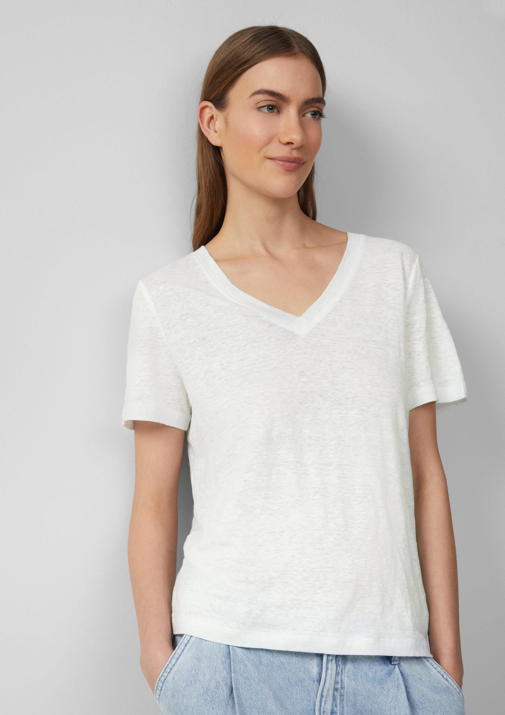 s.Oliver Kurzarmshirt T-Shirt Leichtes T-Shirt aus Leinen mit V-Ausschnitt