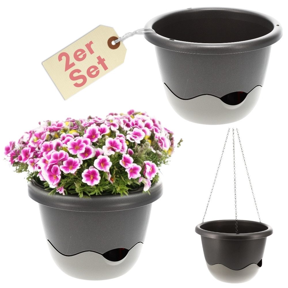 GarPet Blumentopf 2er Set Hängetopf für Pflanzen Blumenampel Outdoor Wasserspeicher 30cm