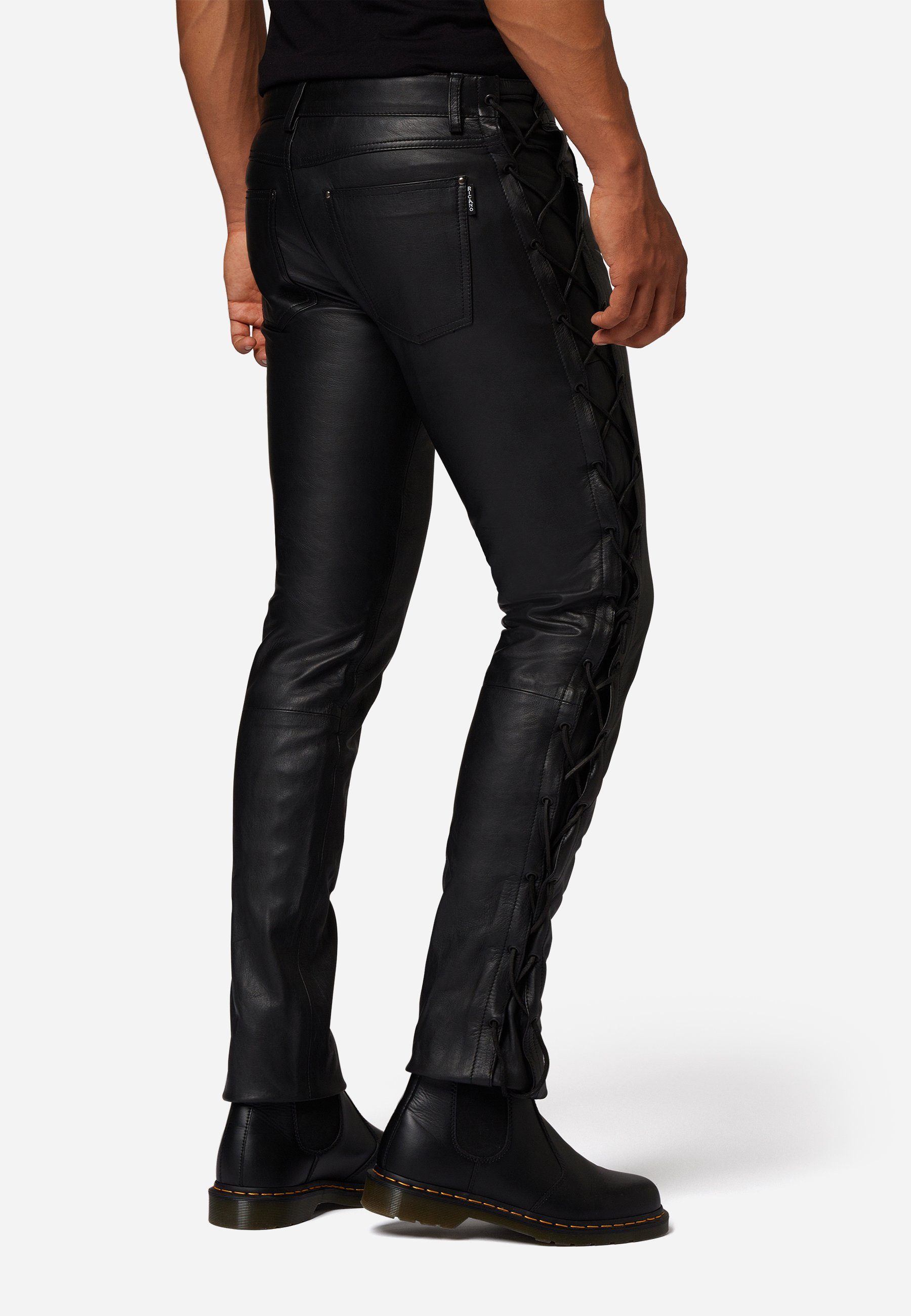 RICANO Lederhose Cow Waxy (geschnürt) Lederhose mit Schnürungen im 5-Pocket-Stil
