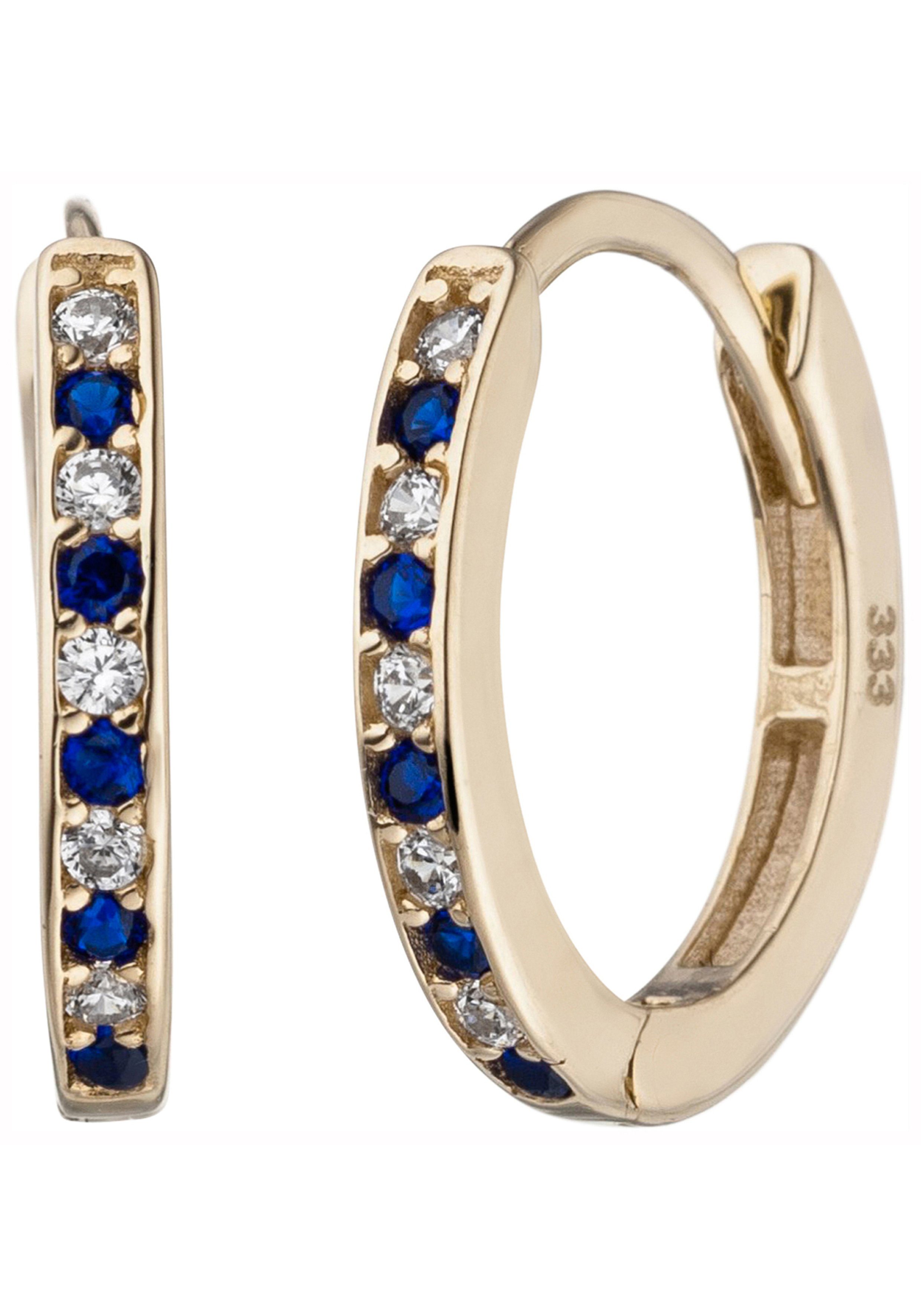 JOBO Paar Creolen, 333 Gold mit 20 Zirkonia blau weiß günstig online kaufen