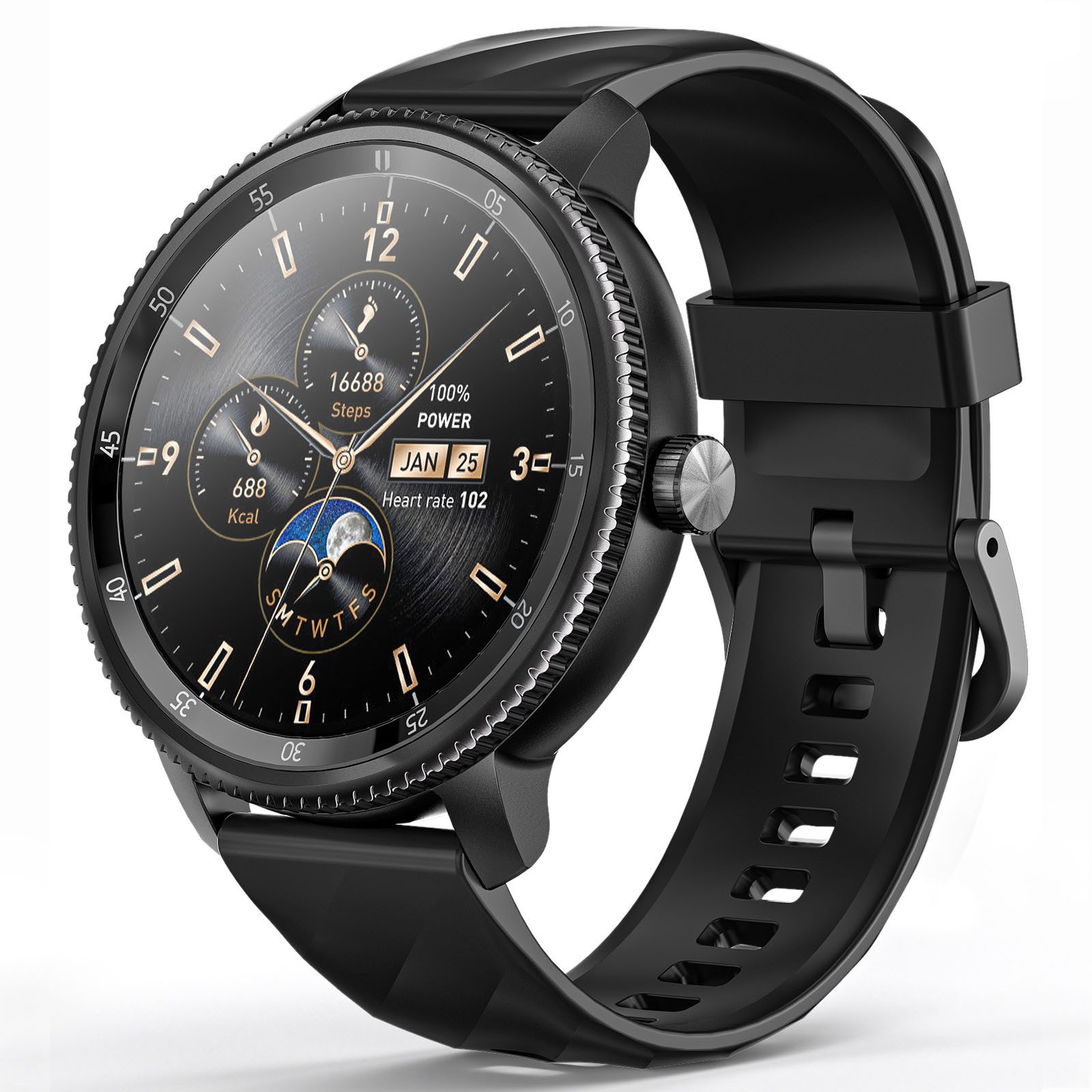 AOMIAO DV09 TFT 1,46" HD Smartwatch Herren Damen mit Telefonfunktion Smartwatch (1.46 Zoll), mit Wechselarmband aus schwarzem Silikon, Wasserdicht Fitnesstracker mit SpO2, Herzfrequenz, für iOS Android