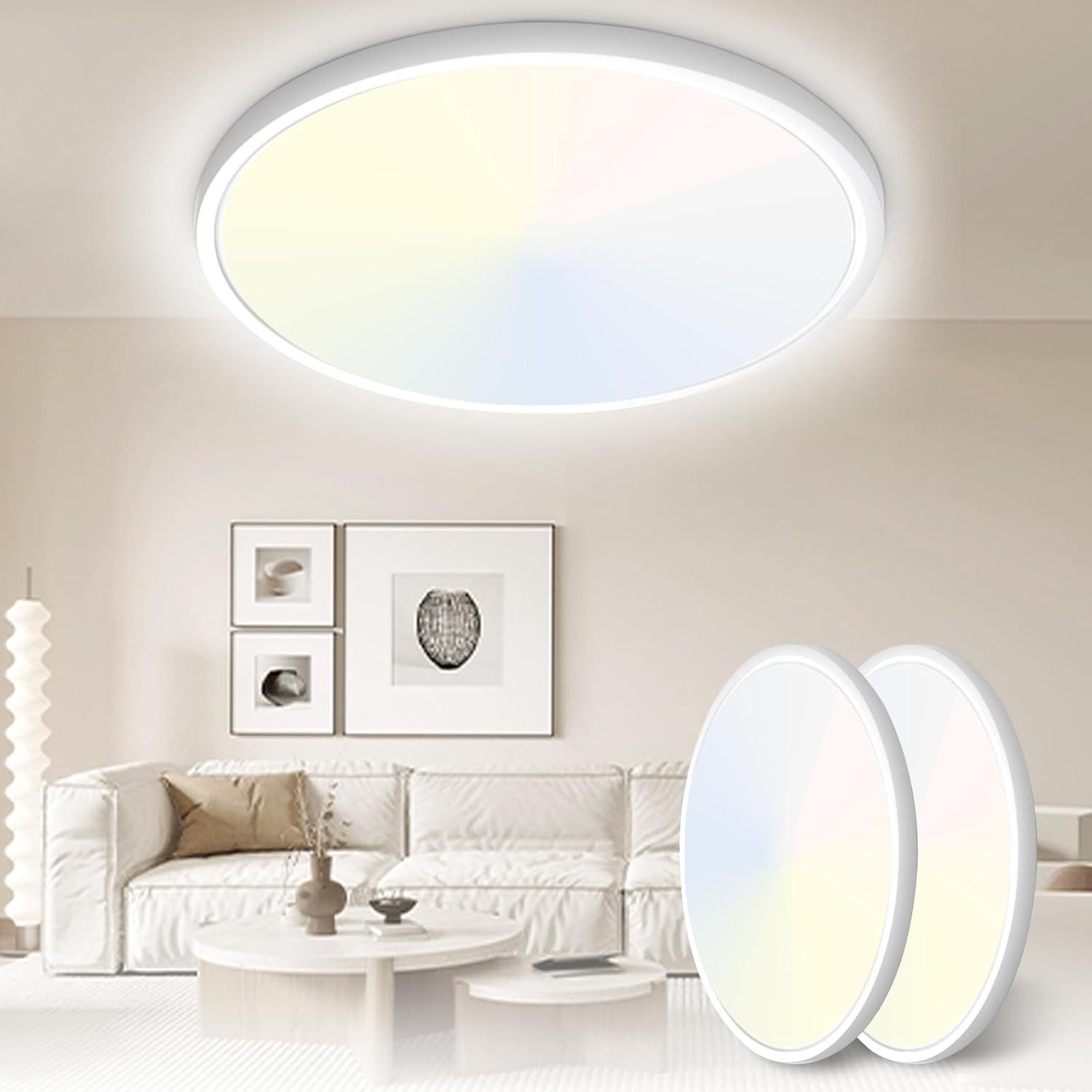 POPOLIC LED Deckenleuchte 24W 6000K/4000K/3000K, Deckenlampe 3 Farbtemperatur 3200LM IP54, Rund Flach Modern Schlafzimmer Lampe Ø30cm