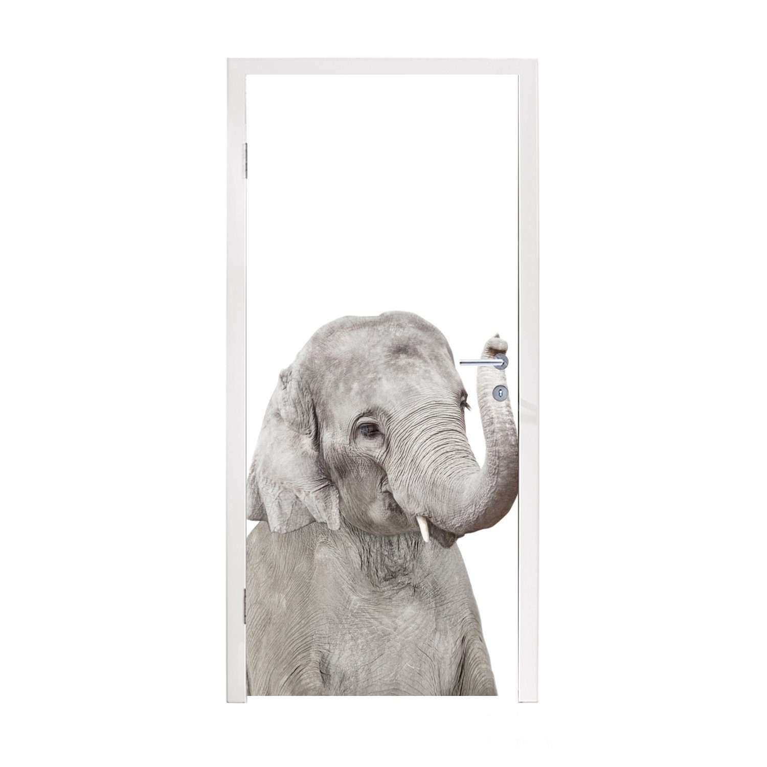 (1 MuchoWow 75x205 cm bedruckt, - Natur, Türaufkleber, St), Tür, Tiere Grau Elefant - Fototapete für Türtapete - Matt,