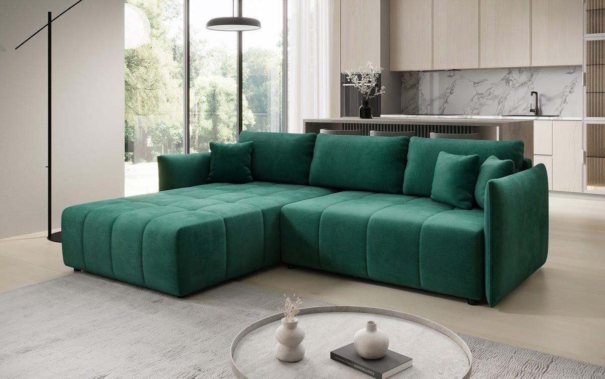 Luxusbetten24 Schlafsofa Designer Sofa Velaro L in Samt, mit Stauraum und Schlaffunktion