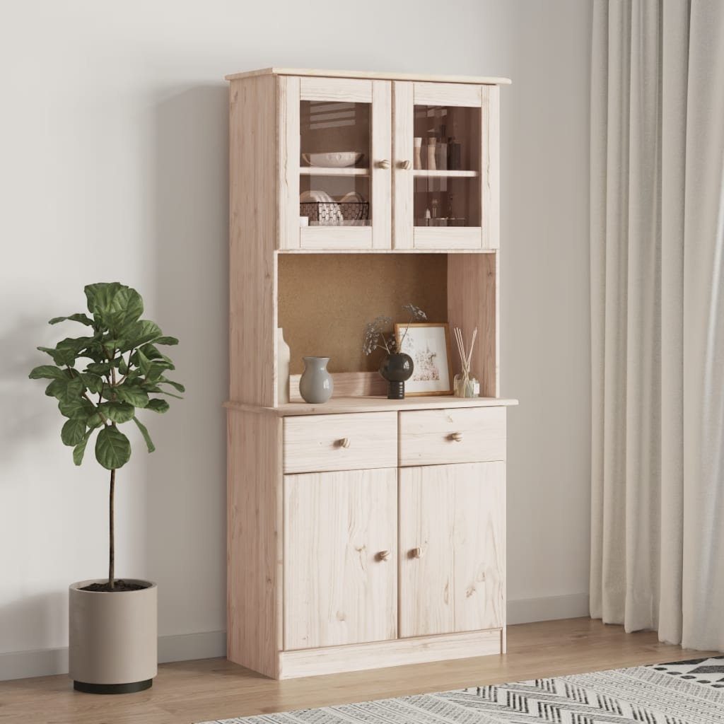 vidaXL Sideboard NA Sideboard-Aufsatz ALTA 77x30x92 cm Massivholz Kiefer Glas Vitrine