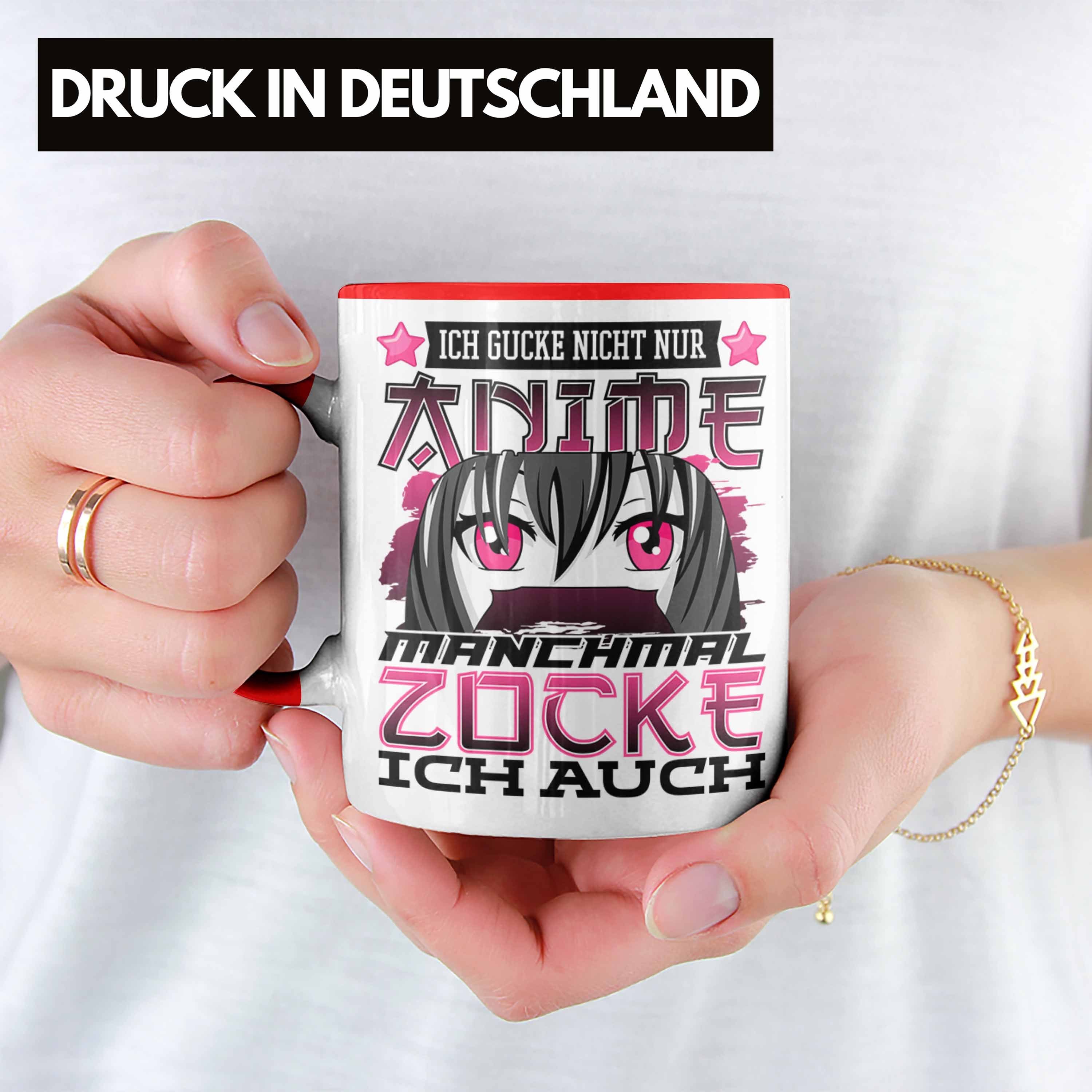 Trendation Anime Geschenk Mädchen Tasse Spruch und Tasse Rot Zocken Gamergirl Anime-Fans