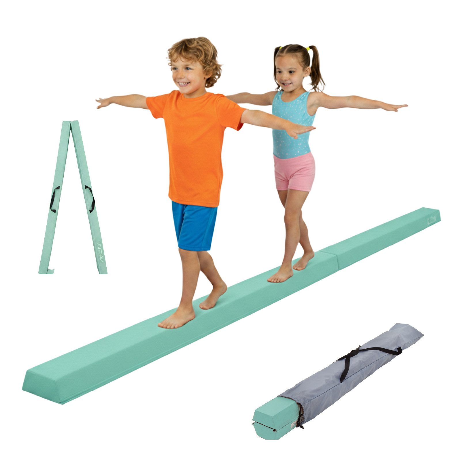 TRUTZHOLM Balanceboard Schwebebalken 270 cm klappbar auf 135 cm Turnbalken inkl. Tragetasche, klappbar, tragbar, bodennah, kombinierbar
