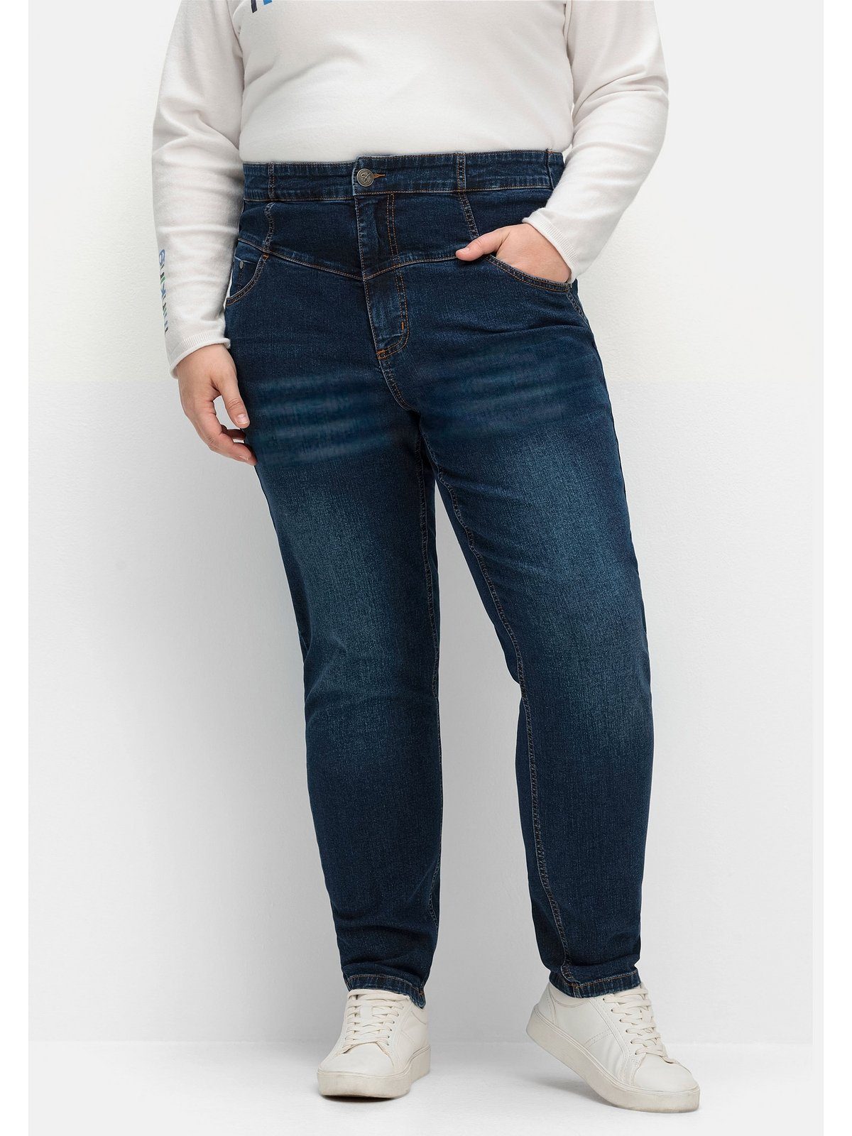 breitem Stretch-Jeans mit High-Waist-Bund Sheego Denim dark Größen blue Große
