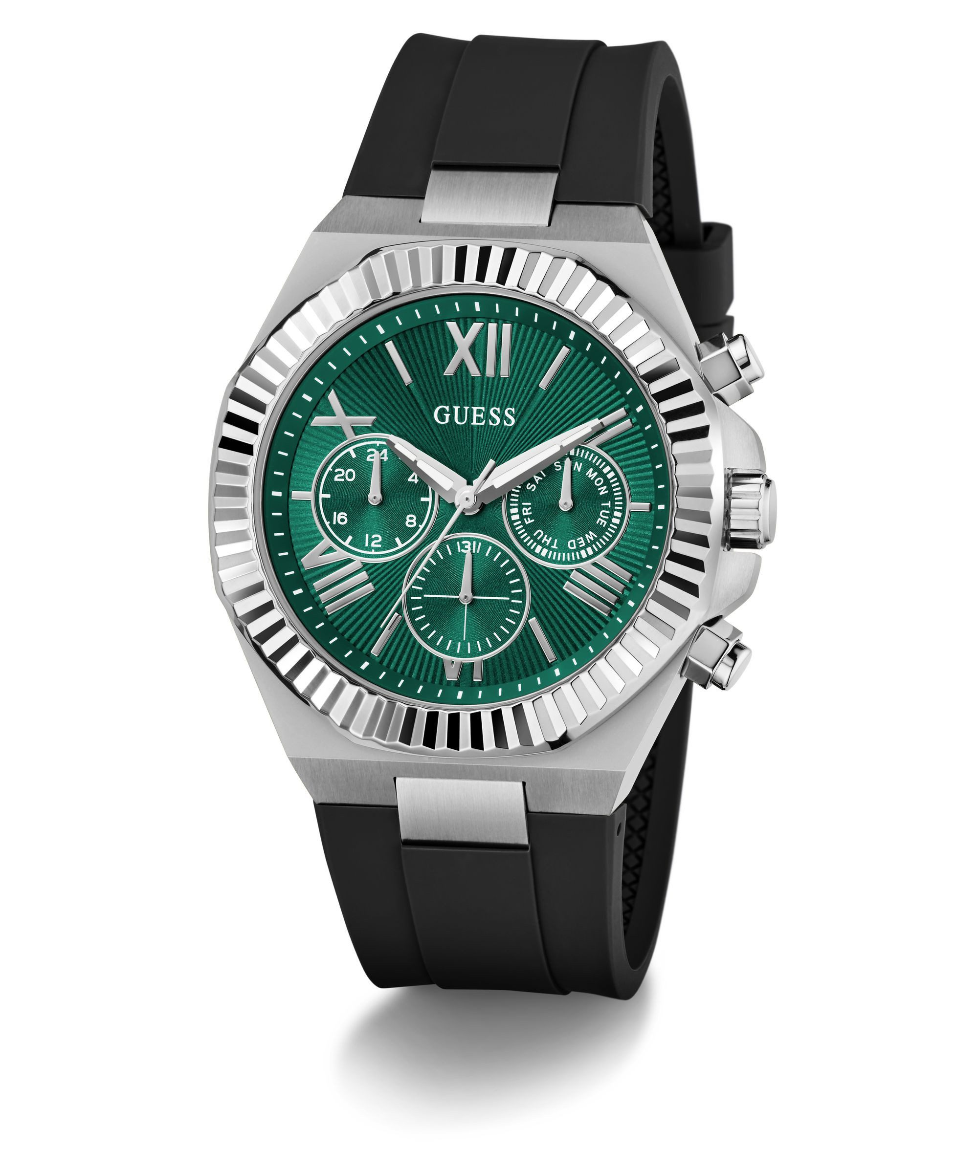 Guess Multifunktionsuhr EQUITY GW1011G1, Quarzuhr, Armbanduhr, Herrenuhr, Silikonarmband, analog, Wochentag