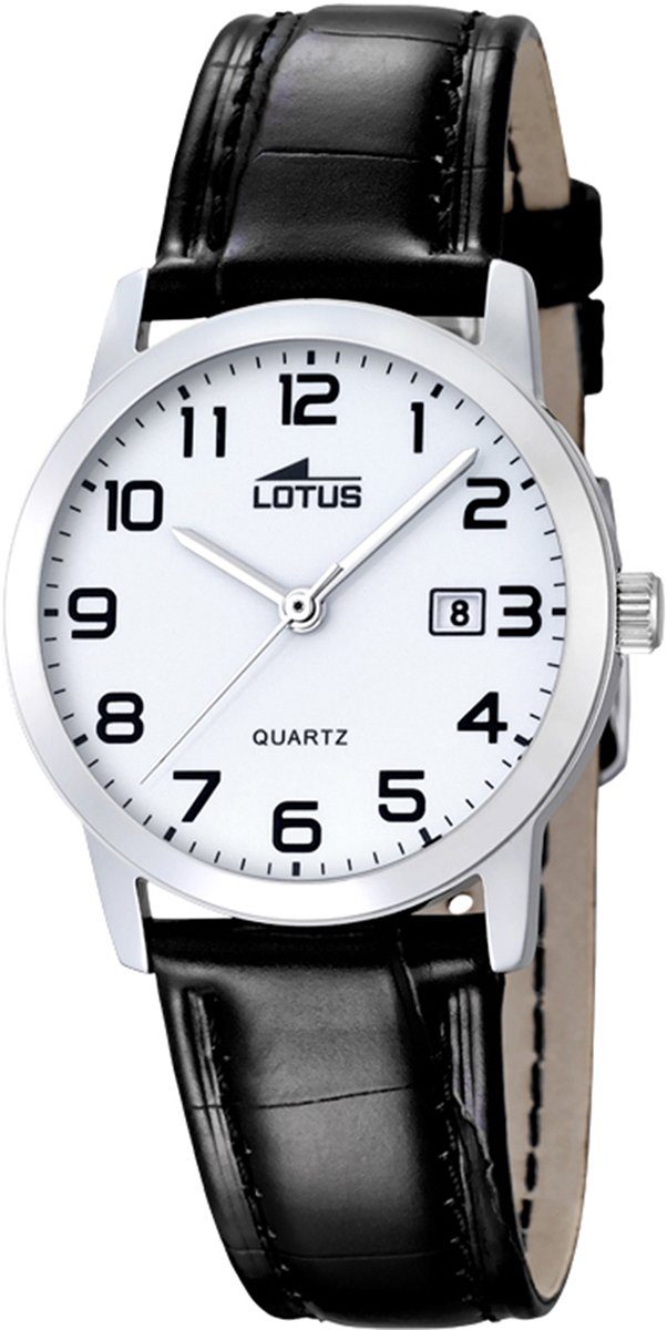 Uhr rund, Quarzuhr Armbanduhr Lotus Damen Lederarmband Damen Leder, Lotus Elegant schwarz L18240/1