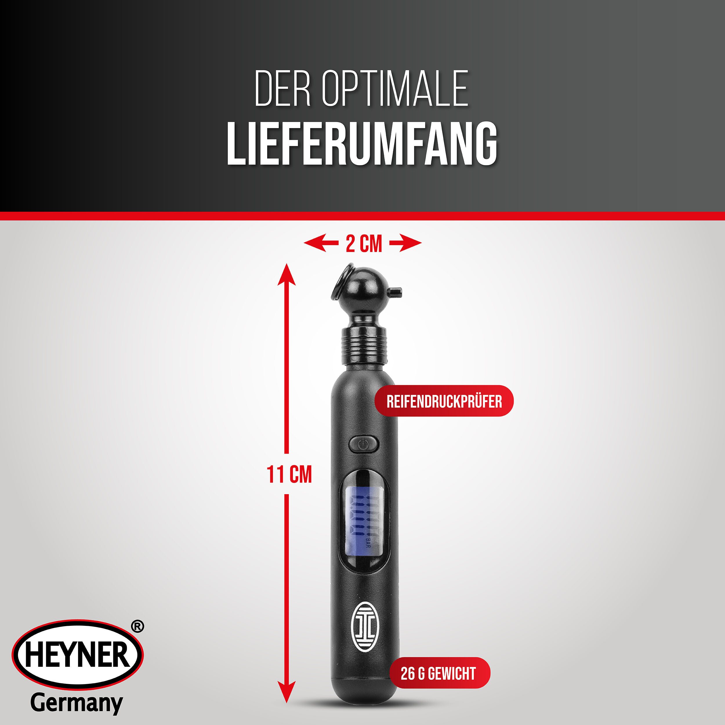 HEYNER Reifendruckkontrollsystem Reifendruckprüfer digital Luftdruckprüfer Manometer 0.20 - 10.3 bar, 1-tlg.