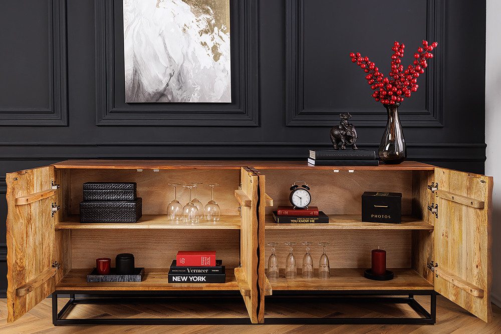 riess-ambiente Sideboard VULCANO 180cm braun / schwarz (Einzelartikel, 1 St), Wohnzimmer · Massivholz · Metall · Anrichte · 3D-Front · Modern Design