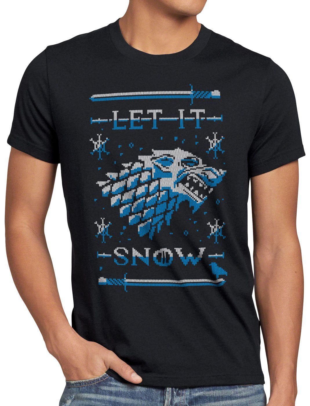style3 Print-Shirt Herren T-Shirt Let it snow Ugly Sweater staffel lied von eis und feuer x-mas pulli weihnachtsbaum