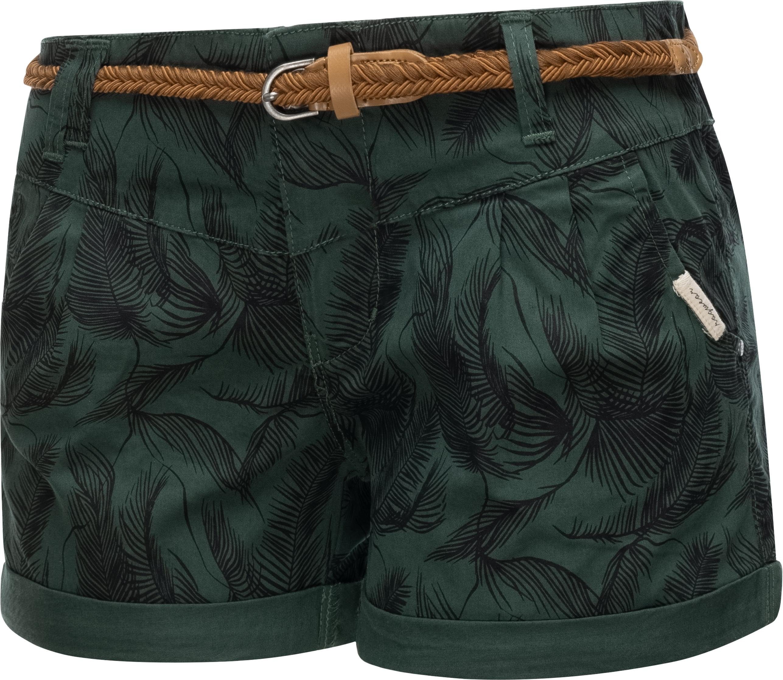 (2-tlg) Organic Flechtgürtel Shorts leichte Ragwear Heeven dunkelgrün mit Hotpants hochwertigem