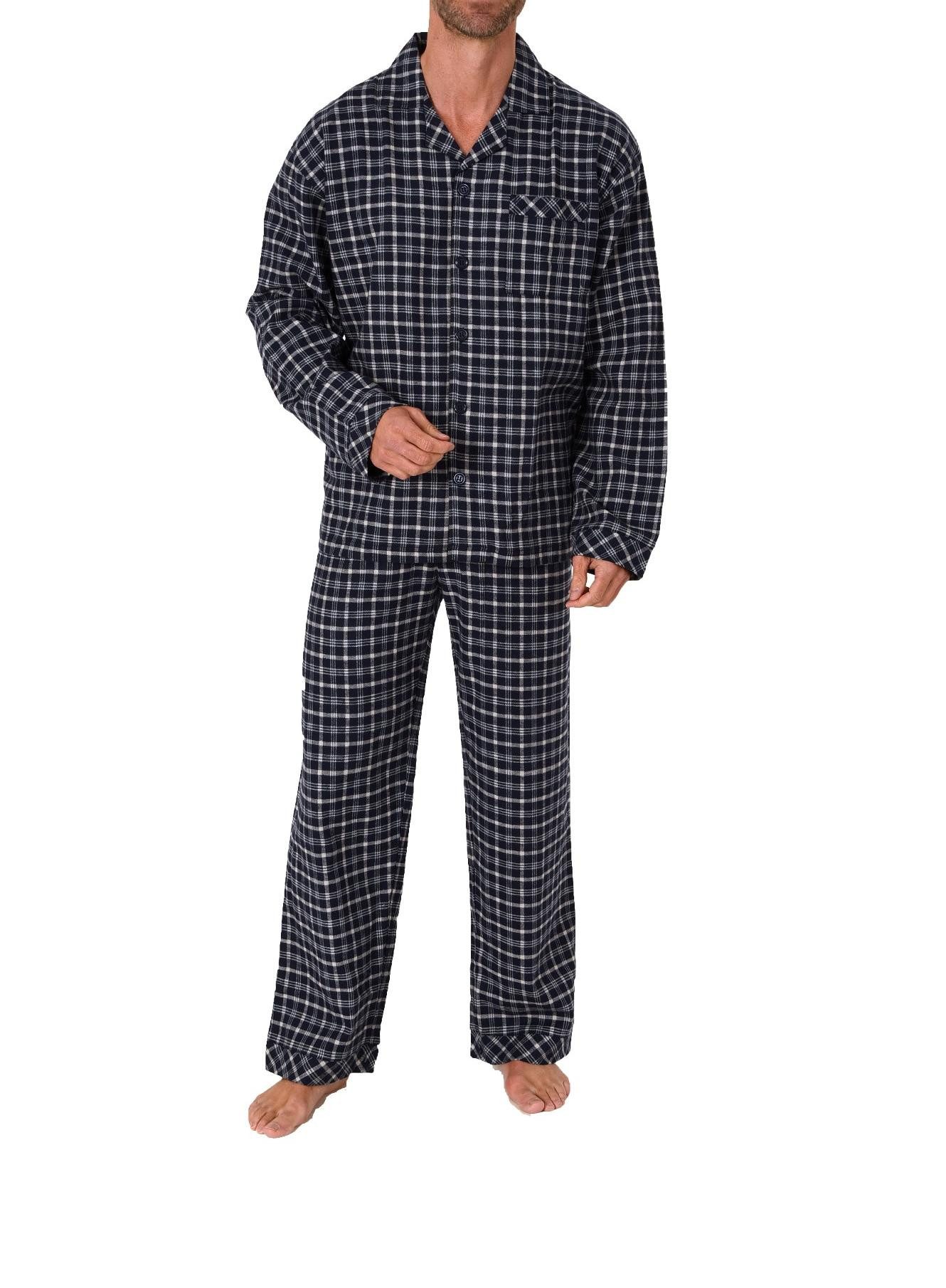 Trend by Normann Pyjama Herren Flanell Schlafanzug zum durchknöpfen - auch in Übergrößen