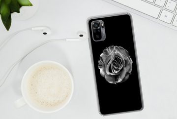 MuchoWow Handyhülle Blumen - Rose - Schwarz - Weiß - Botanisch, Phone Case, Handyhülle Xiaomi Redmi Note 10, Silikon, Schutzhülle