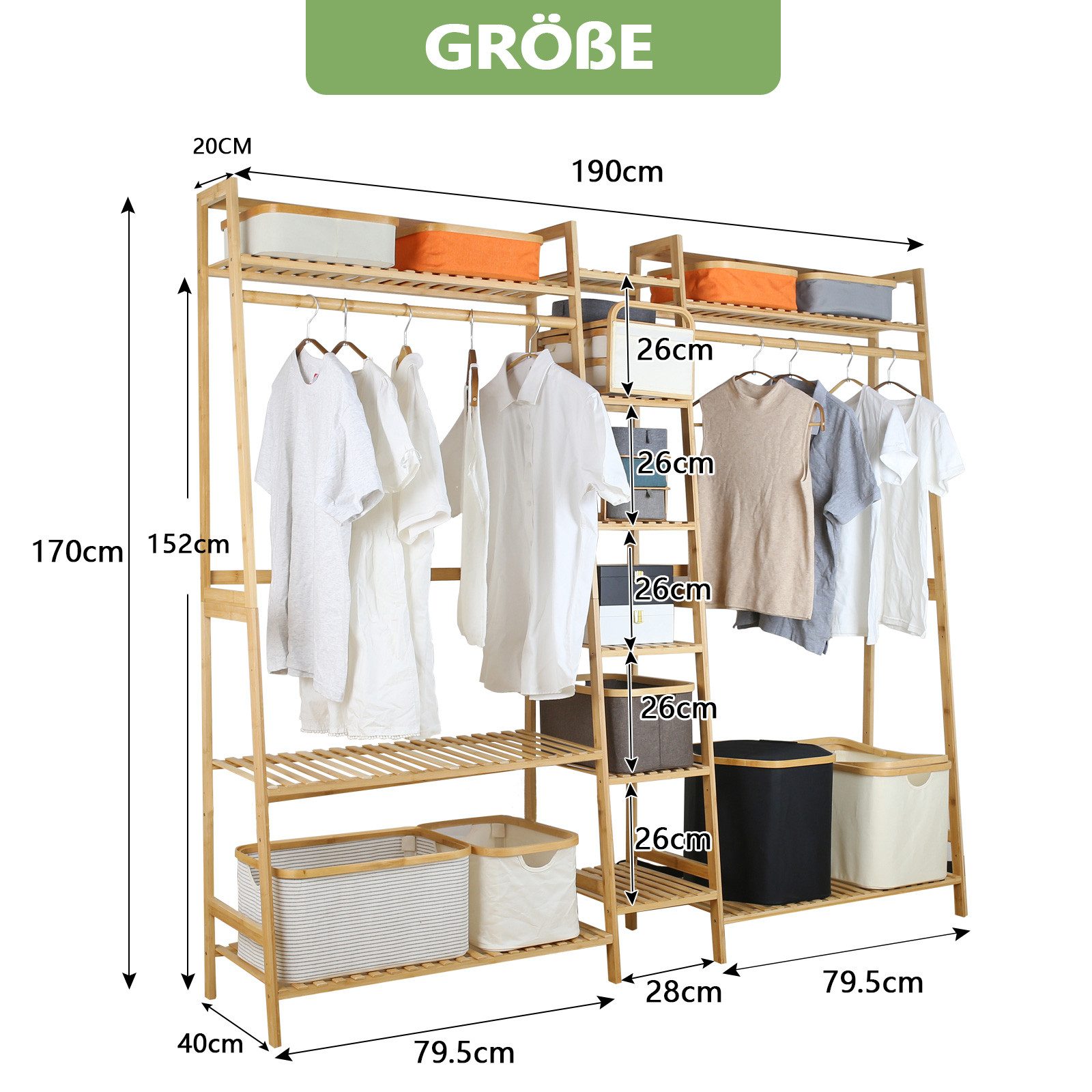 WAOHO Kleiderständer Garderobenständer 190*40*170cm, Offener Kleiderständer günstig online kaufen