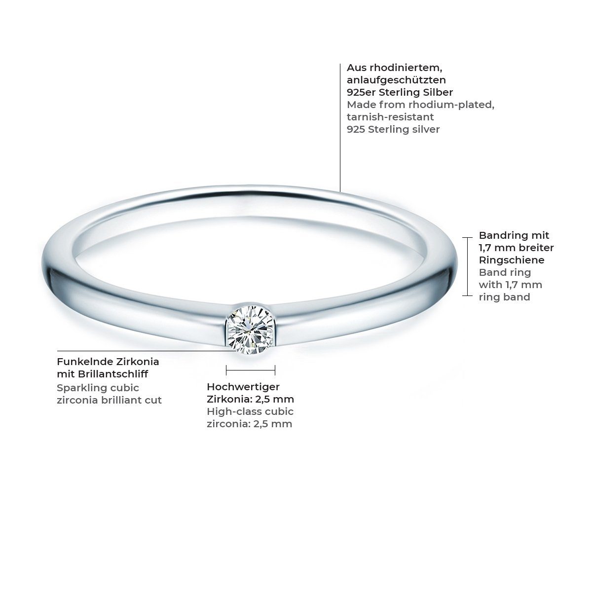 aus Sterling mit Silber, Silberring Zirkonia 925 Verlobungsring Trilani