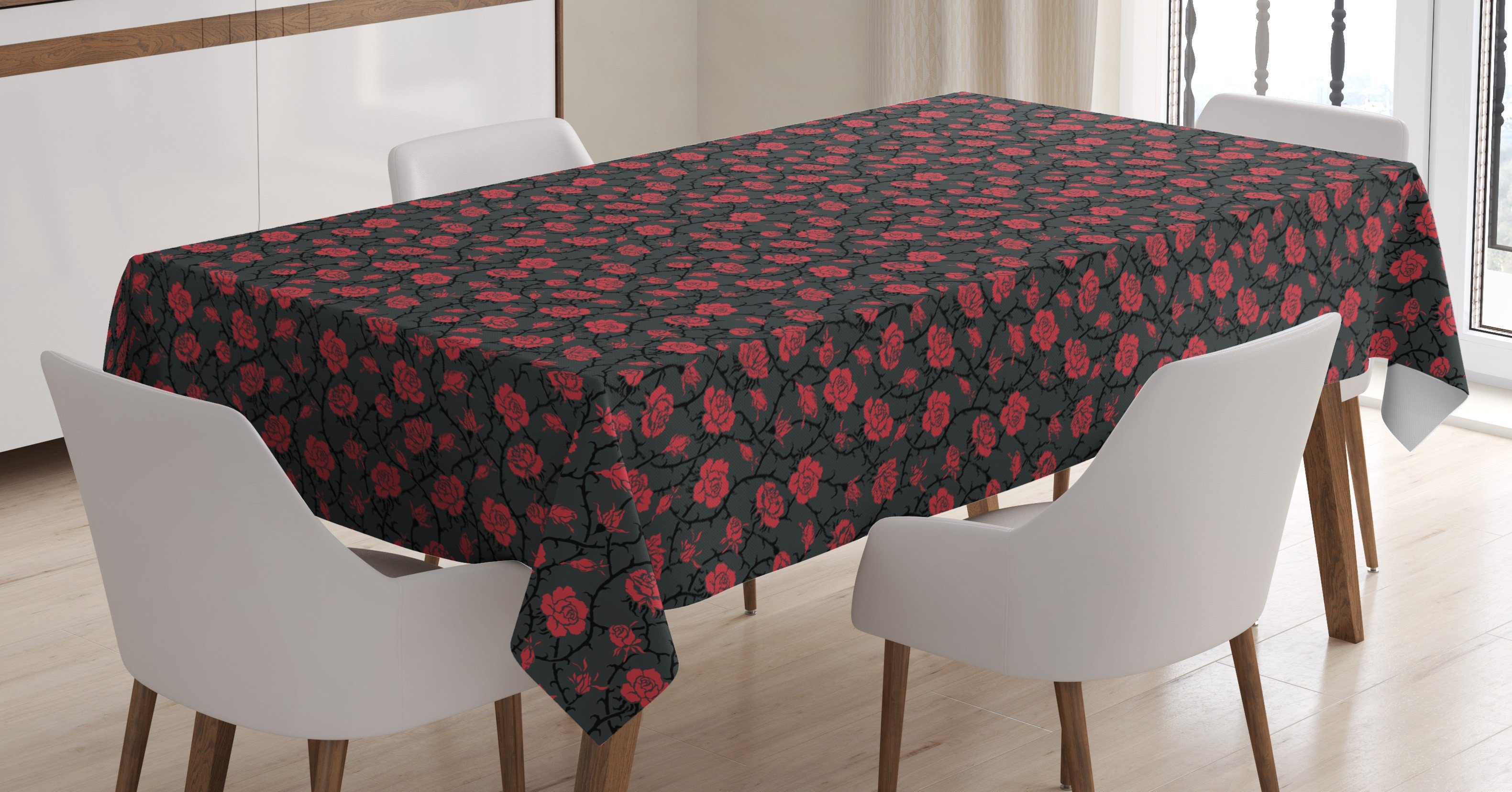 Vintage Außen Farben, Bereich Abakuhaus Farbfest Schwarz Waschbar Tischdecke Klare geeignet Rot und Für den Romantische Rose
