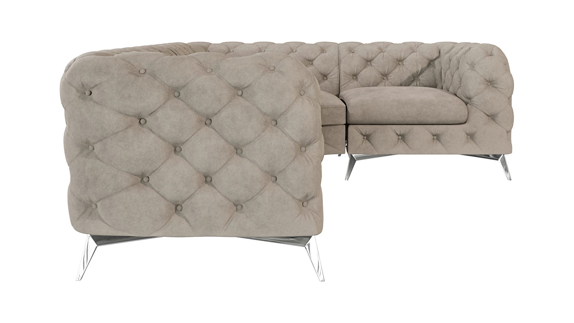 S-Style Möbel Ecksofa Kalina, Chesterfield mit silbernen Metall Füßen, mit Wellenfederung