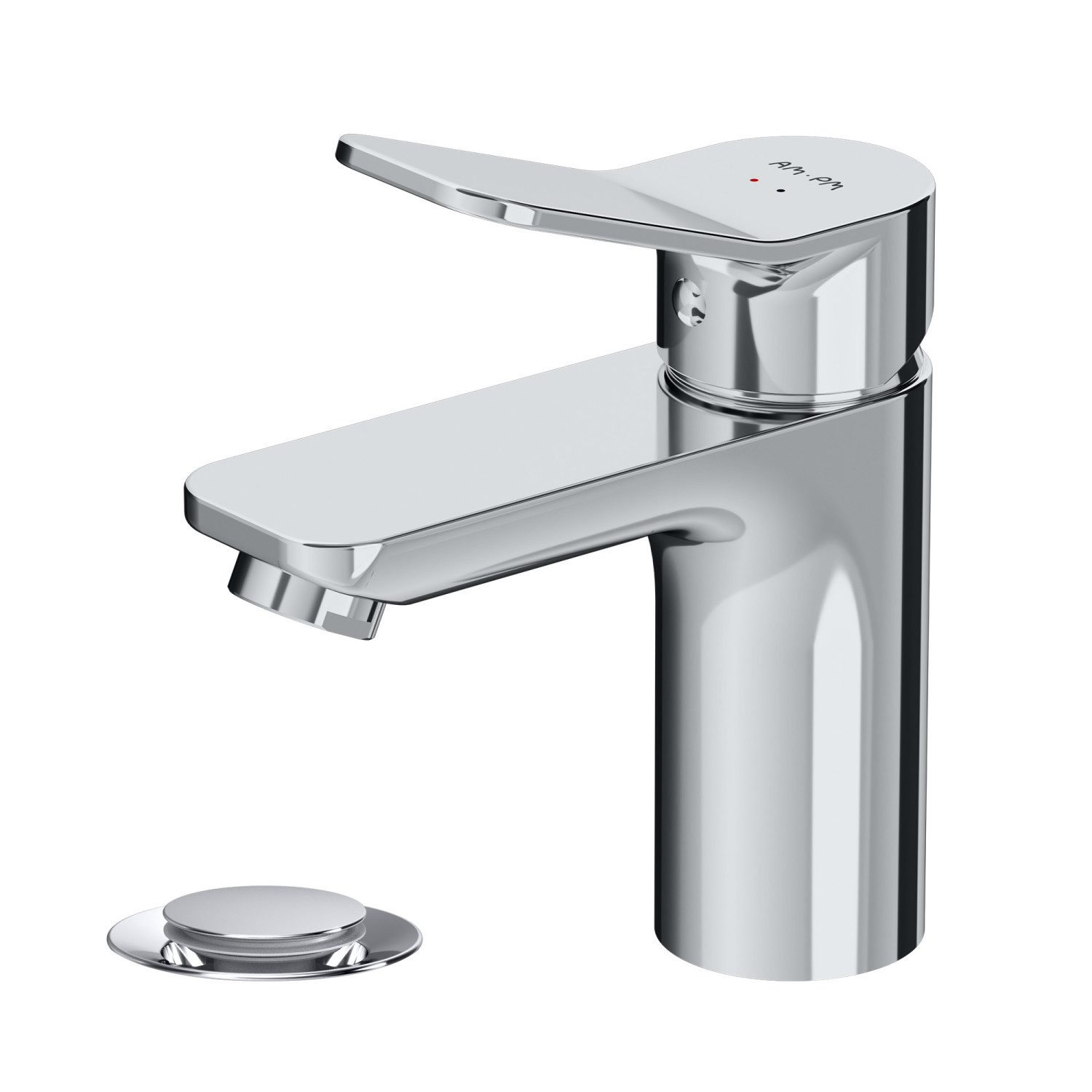 AM.PM Waschtischarmatur Badarmatur X-JOY Bad-Armatur mit Klick-Ablaufgarnitur Wasserhahn (Waschbeckenarmatur Mischarmatur, Mischbatterie inkl. 2 x G 3/8-Anschluss, Farbe: Chrom (Silber) Einhebelmischer für warmes und kaltes Wasser