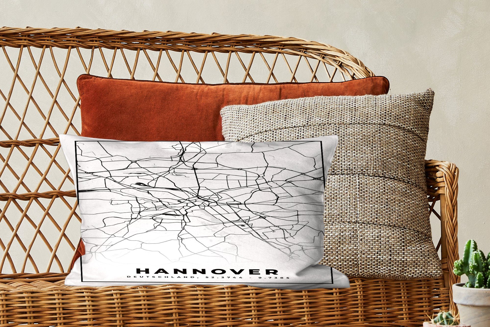 Dekokissen Karte Wohzimmer Karte, MuchoWow mit Stadtplan Hannover Füllung, - Dekokissen - Zierkissen, Dekoration, Schlafzimmer -