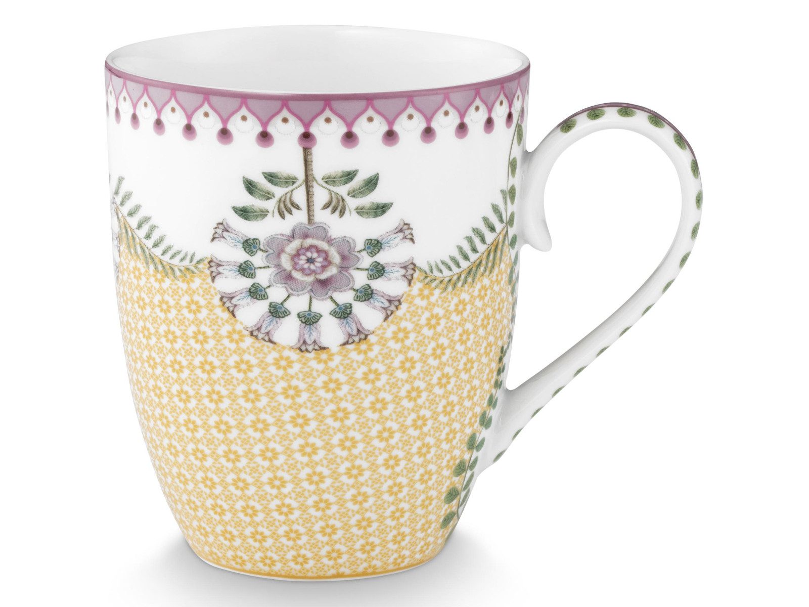 PiP Studio Becher Lily&Lotus Tiles Yellow Large Henkelbecher 0,365l, Porzellan