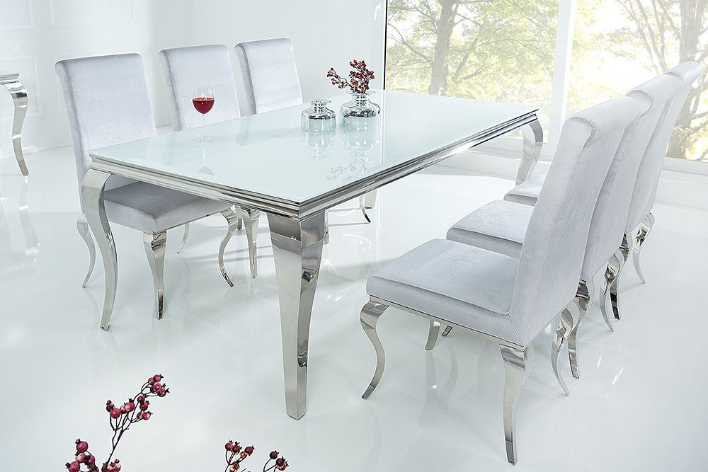 / MODERN · (Einzelartikel, BAROCK Edelstahl weiß Opalglas weiß eckig silber · · 200cm Esszimmer Esstisch weiß | riess-ambiente 1-St),