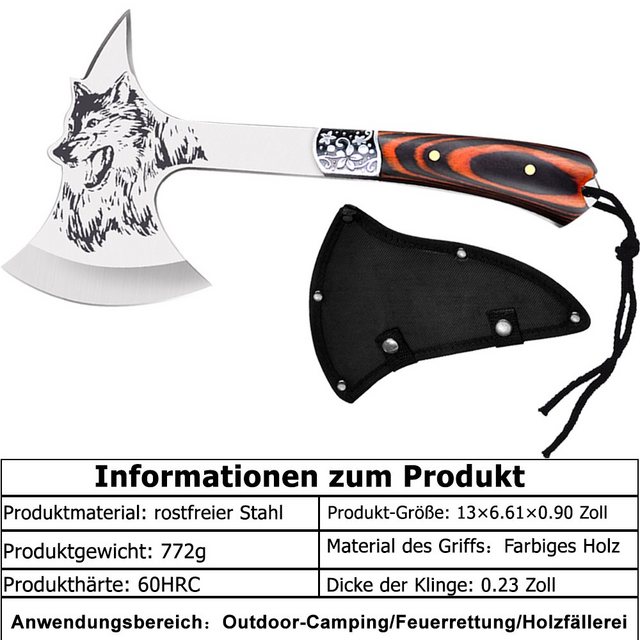MDHAND Axt Outdoor Jagd Überleben Wandern Tomahawk Axt, 1000 g, 30,00 cm Länge, (Set, 1-St), Nylonscheide