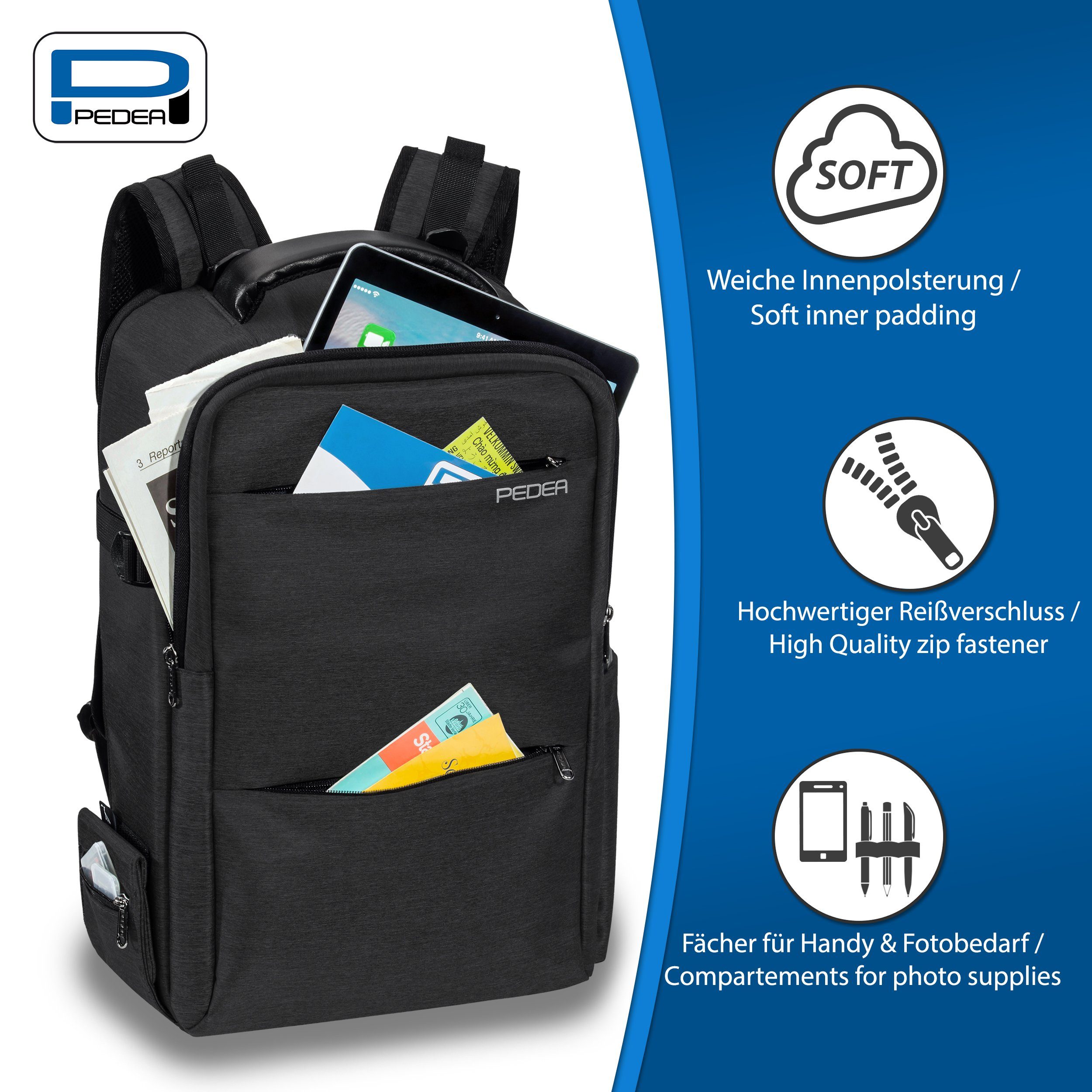 PEDEA Fotorucksack NOBLE Kamerarucksack mit variabler Inneneinteilung und viel Stauraum, Mit Regenschutz, variabler Inneneinteilung und viel Stauraum