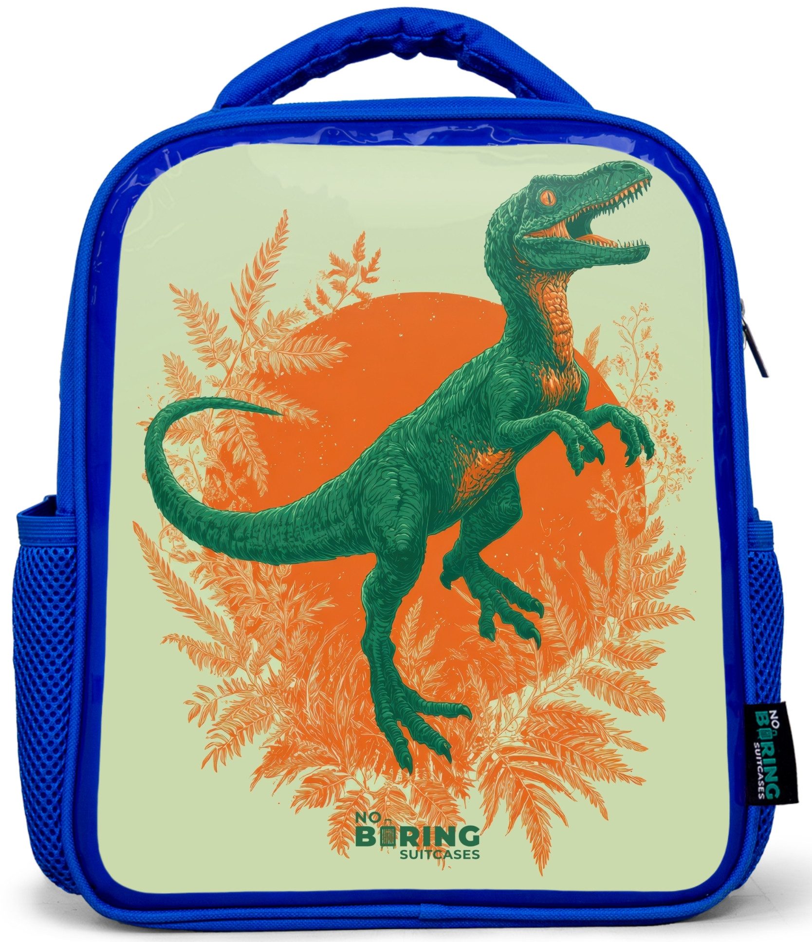 Rucksack Blau - Grüner Dino zwischen Farnen