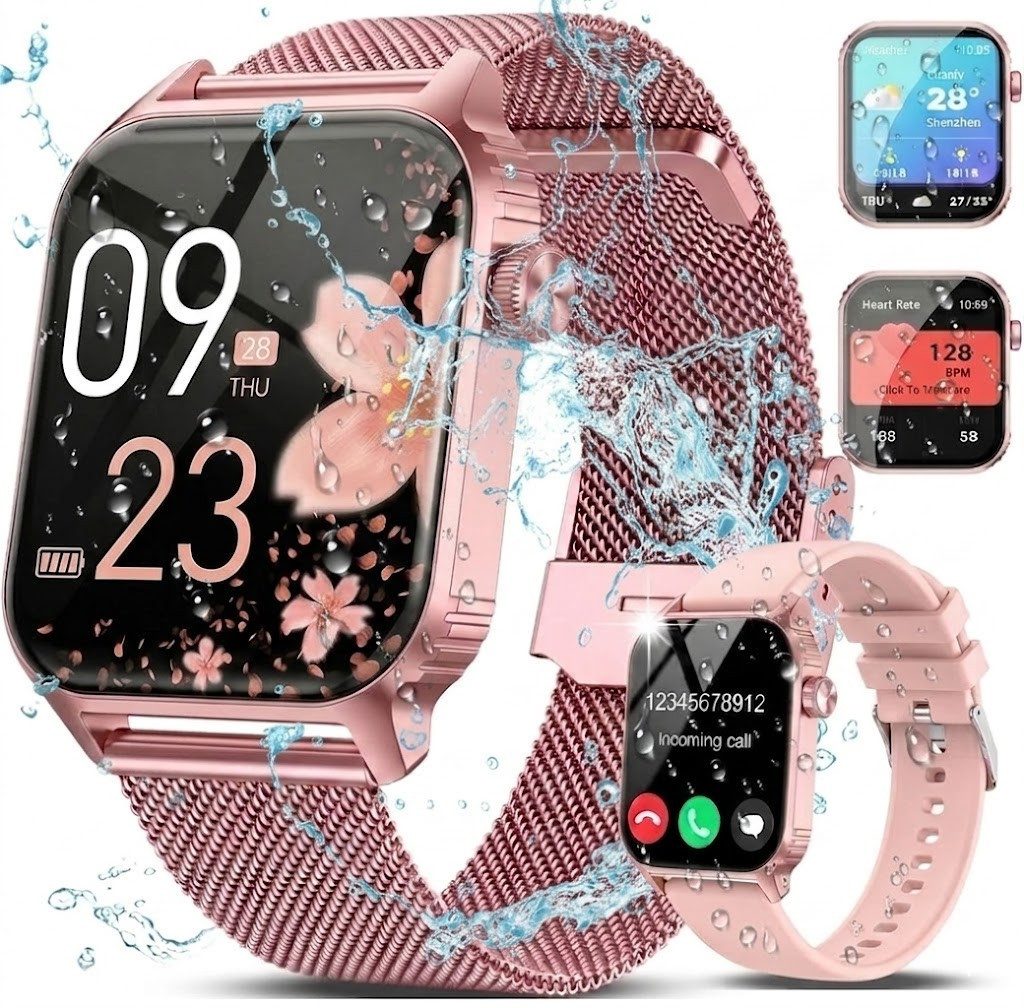 Forrlite 2026 Neues Smartwatch Damen Herren mit Telefonfunktion, Smartwatch 1.85'' HD Fitnessuhr,Silikonarmband + Metallarmband Kombinationsset,Smart Watch for Women mit 200+ Sportmodi,Fitness Tracker mit Herzfrequenz,SpO2,Schrittzähler & Schlafmonitor,IP68 für iOS Android, Silikon- und Edelstahlarmband Kombination, Silikon- und Edelstahlarmband Kombination