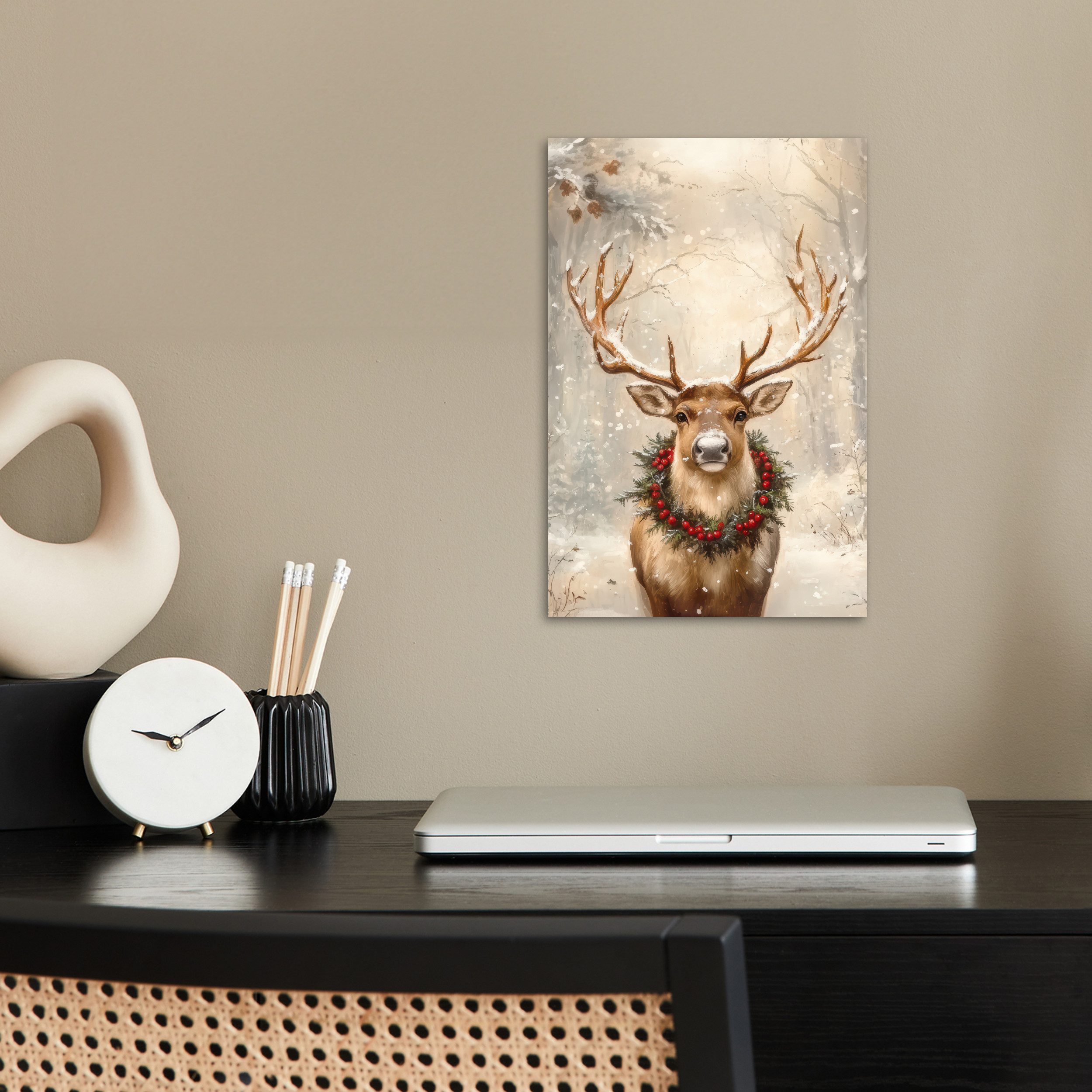 MuchoWow Poster Weihnachten - Rentier - Winter - Kranz, (1 St), Poster ohne günstig online kaufen