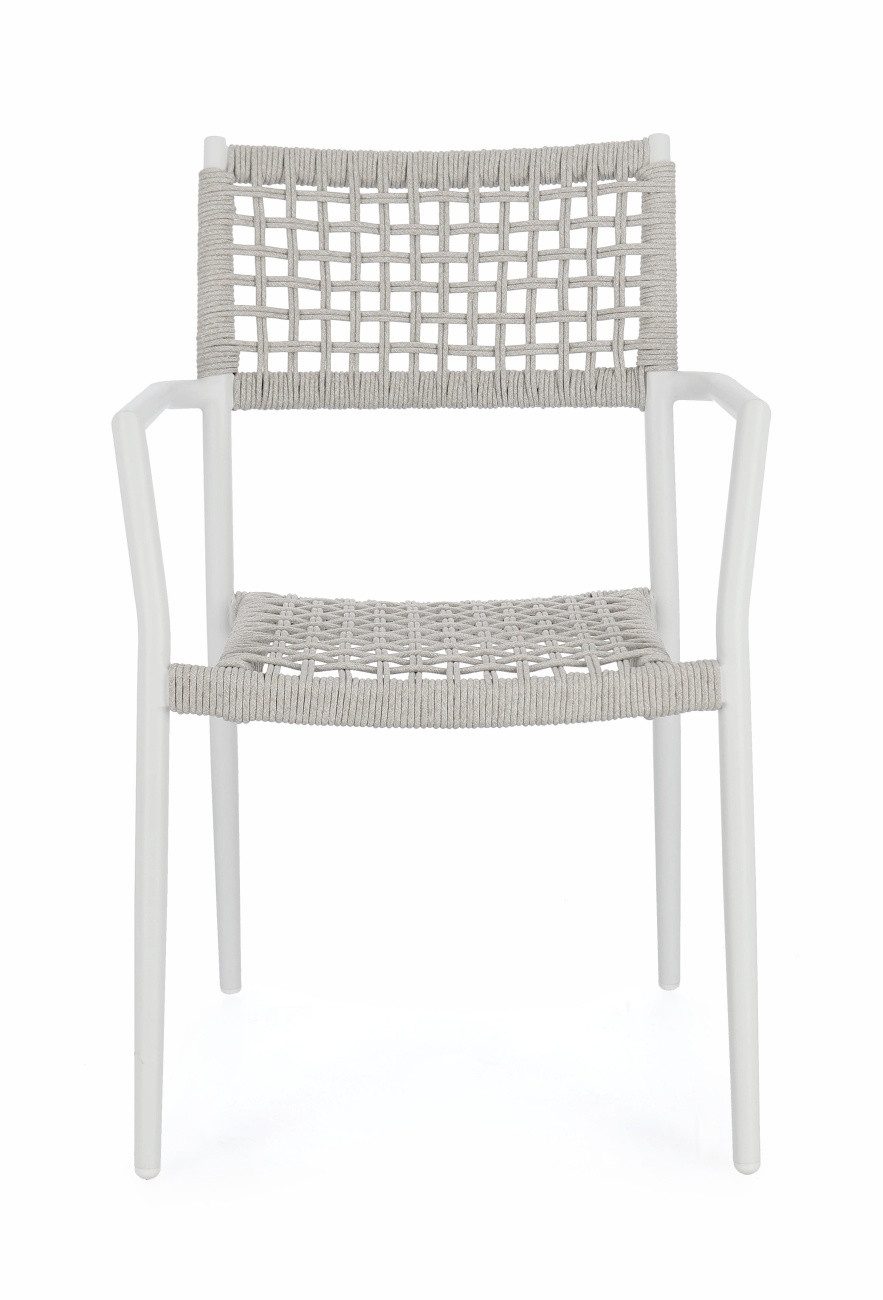 Feeling4Home Gartenstuhl Caleta aus Aluminium, Hellgrau / Weiß, Stapelbar