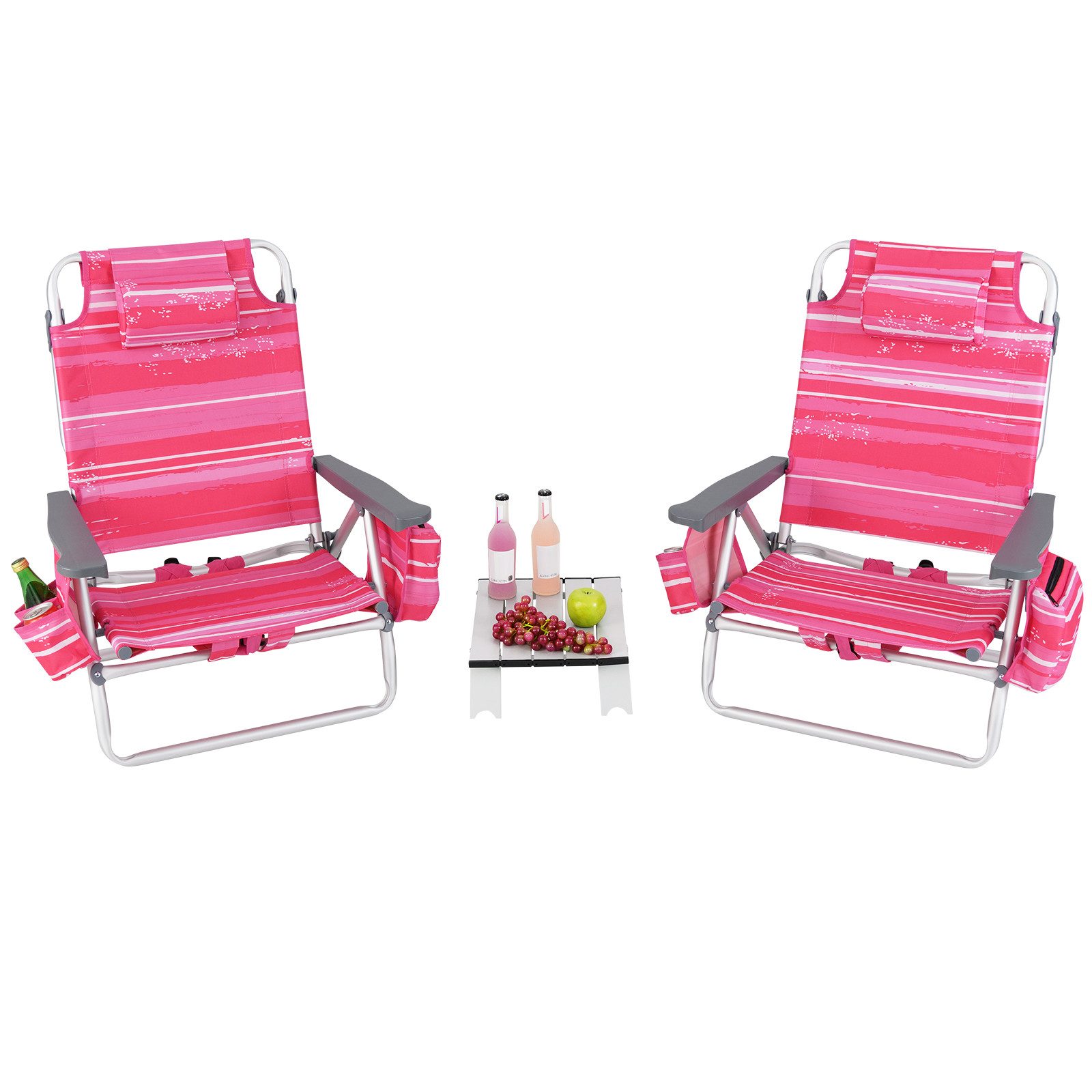 COSTWAY Gartenliege, 3 St., Strandstühle mit Tisch, klappbare Campingstühle
