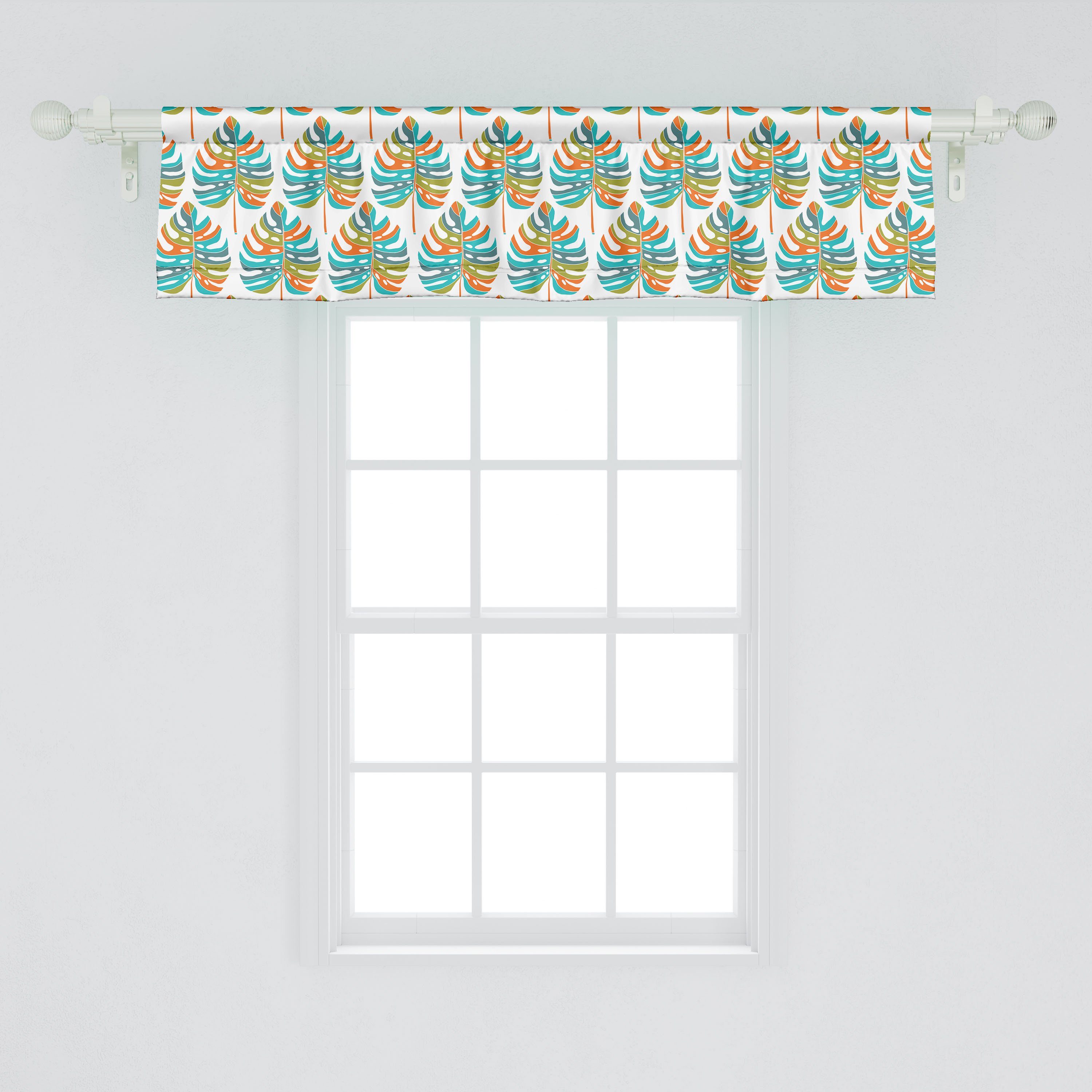 Scheibengardine Vorhang Volant Abakuhaus, für Microfaser, Schlafzimmer Monstera Küche Tropisch mit Stangentasche, Bunte Dekor Leaves