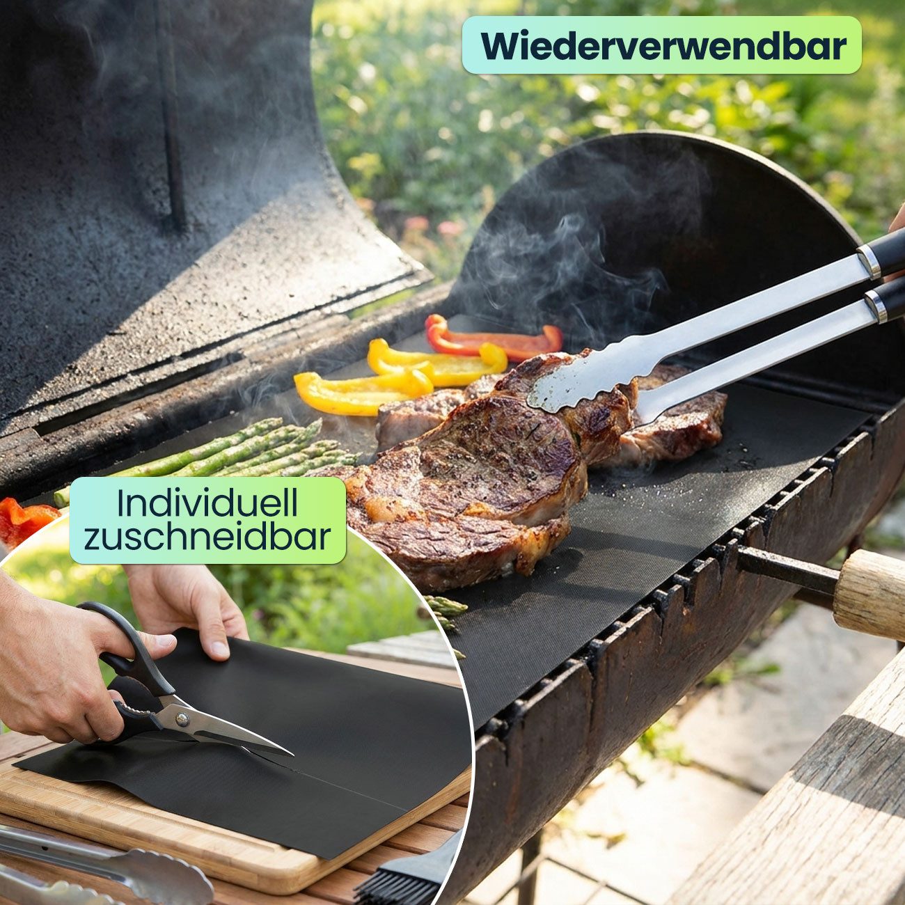 Casativo Grillplatte Bratmatte aus Glasfaser-Material, Antihaft BBQ-Grillmatte (3-St), für Gasgrill, Holzkohlegrill, Elektrogrill, lebensmittelkonform – Bild 5 von 5